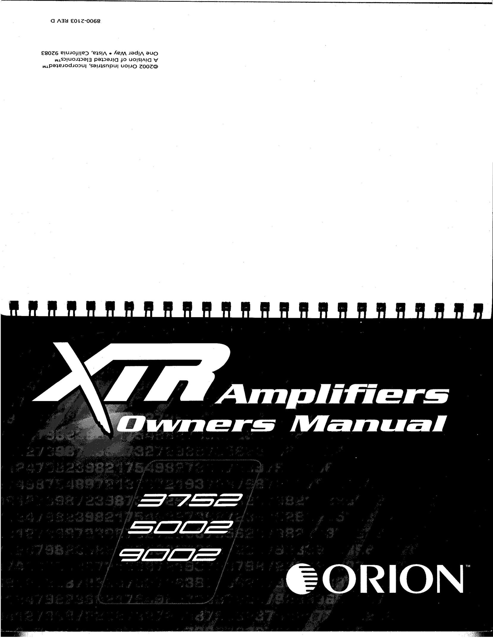 Orion Car Audio 3752 Stereo Amplifier User Manual