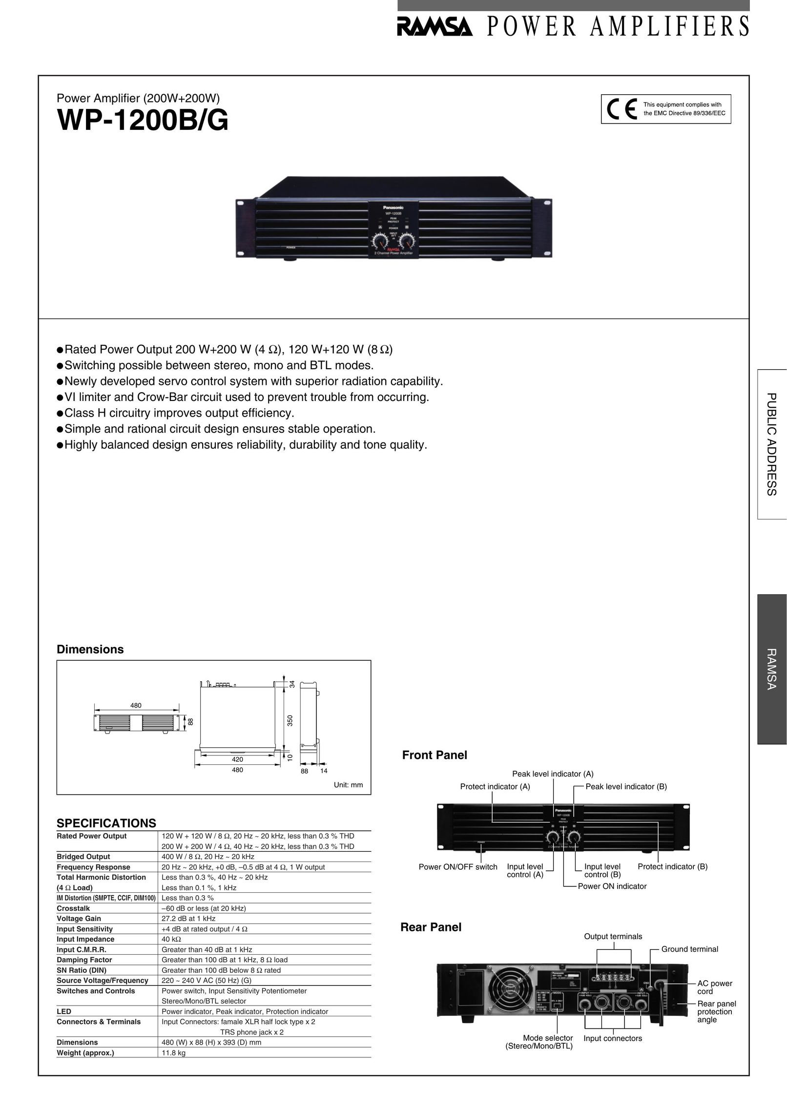 Panasonic WP-1200B/G Stereo Amplifier User Manual