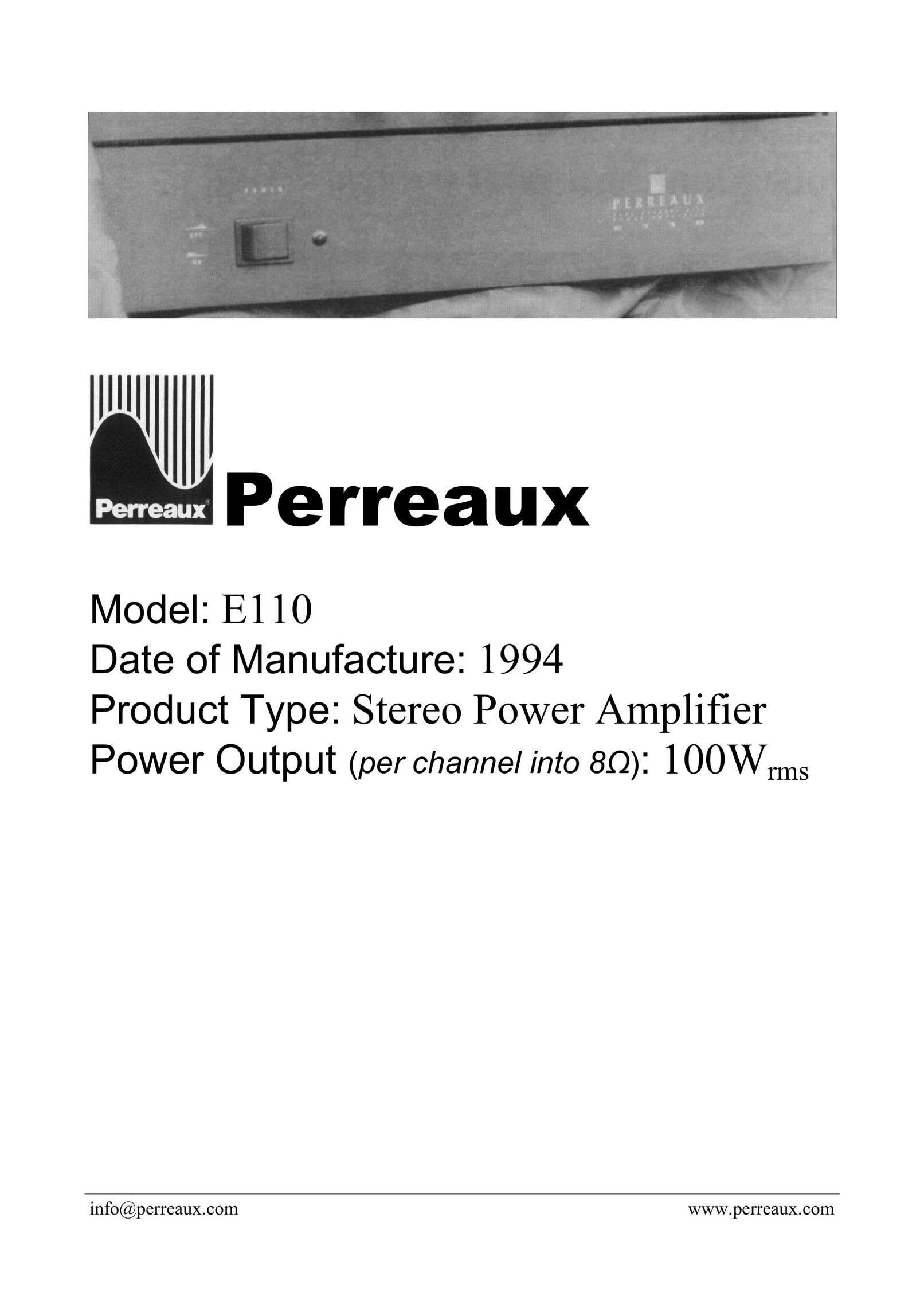 Perreaux E110 Stereo Amplifier User Manual
