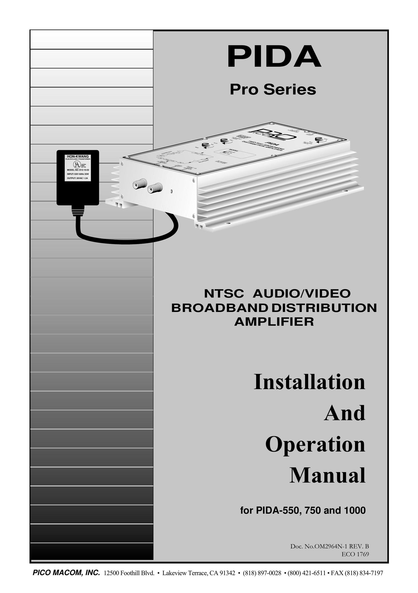 Pico Macom PIDA-1000 Stereo Amplifier User Manual