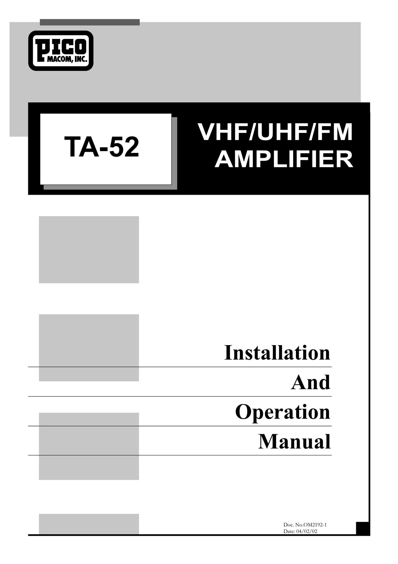 Pico Macom TA-52 Stereo Amplifier User Manual