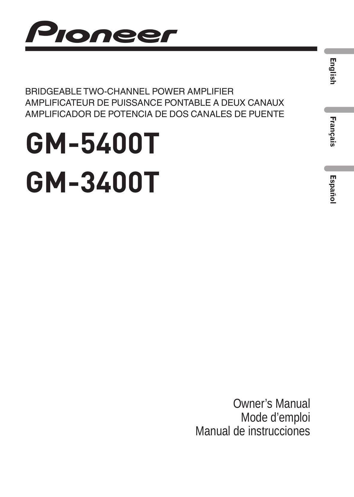 Pioneer GM-3400T Stereo Amplifier User Manual