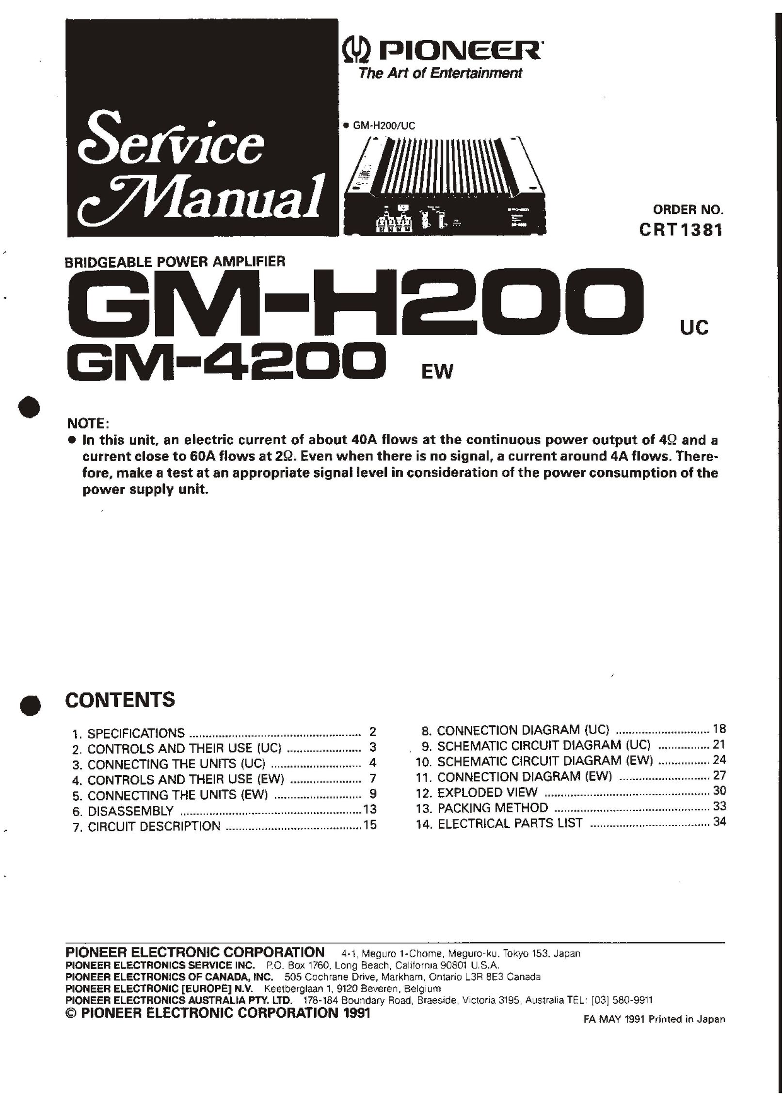 Pioneer GM-H200 Stereo Amplifier User Manual
