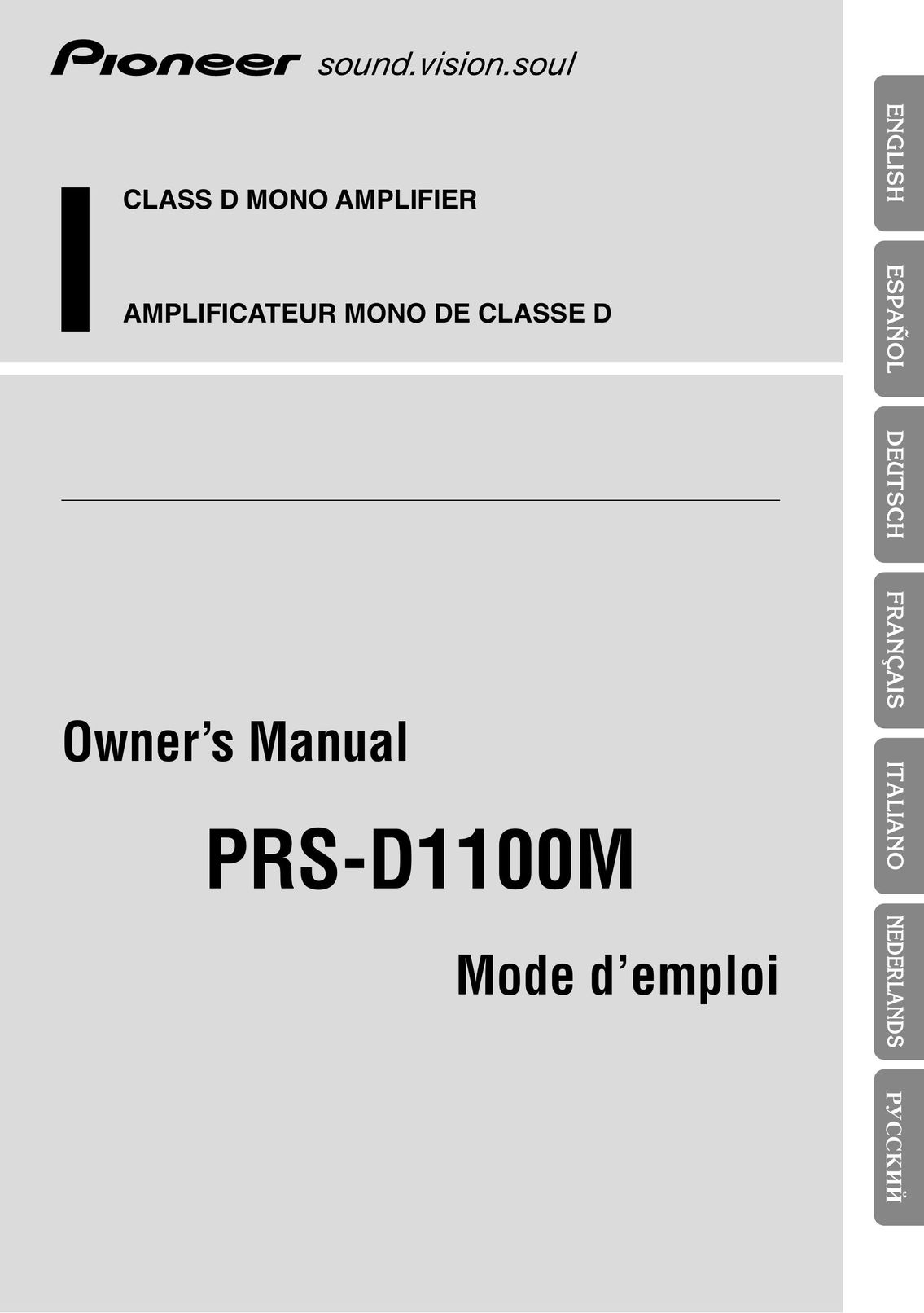 Pioneer PRS-D1100M Stereo Amplifier User Manual