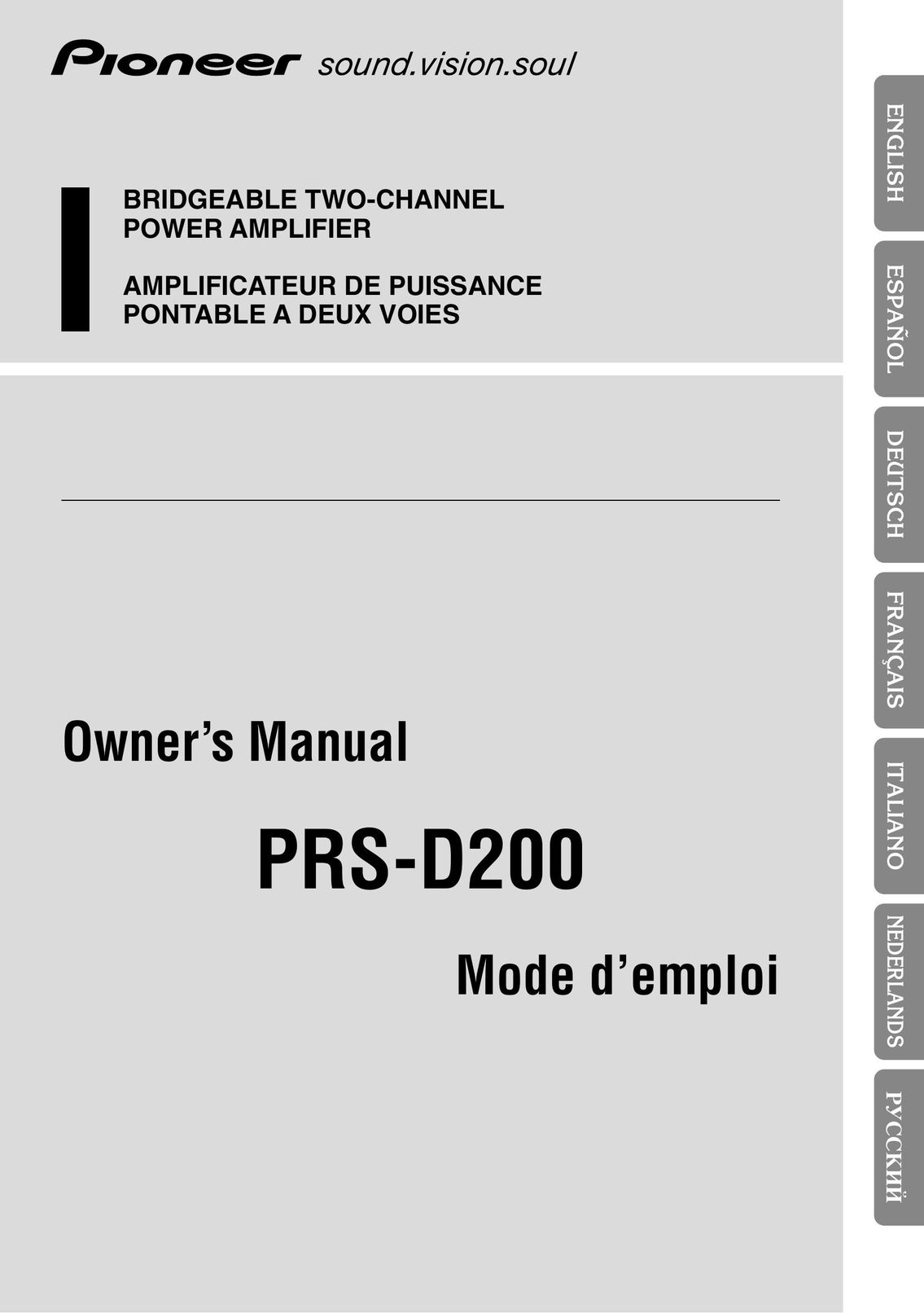 Pioneer PRS-D200 Stereo Amplifier User Manual