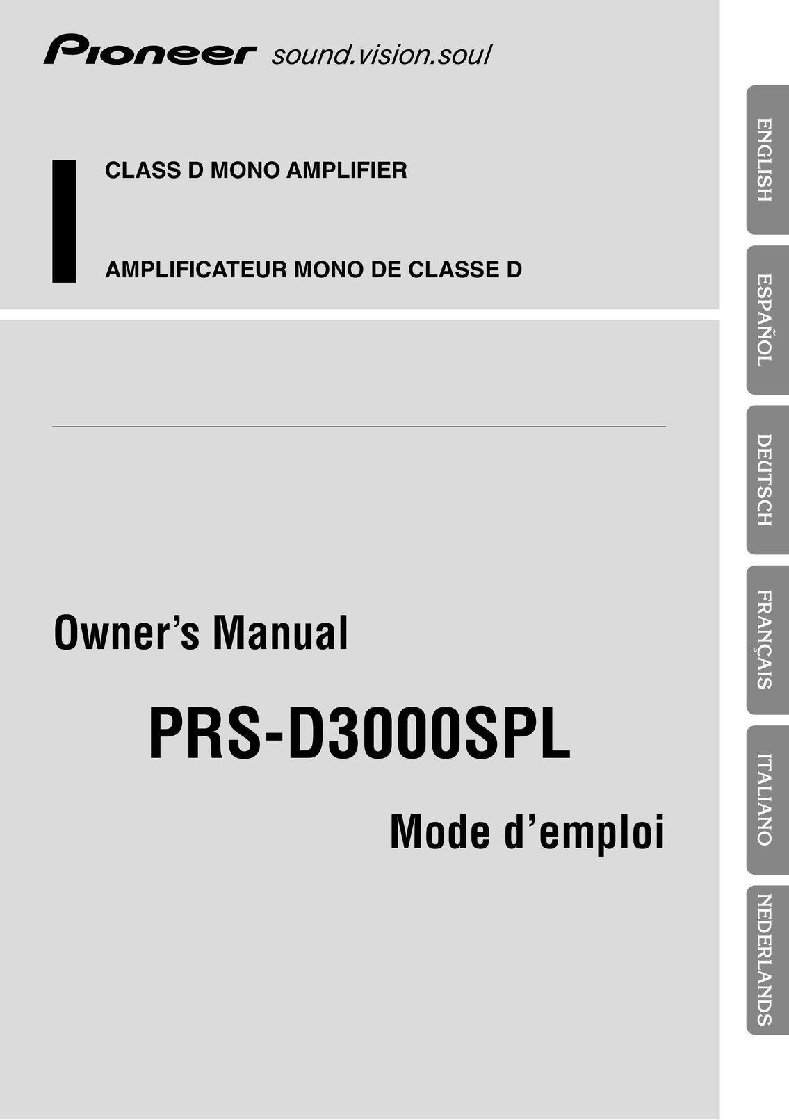 Pioneer PRS-D3000SPL Stereo Amplifier User Manual
