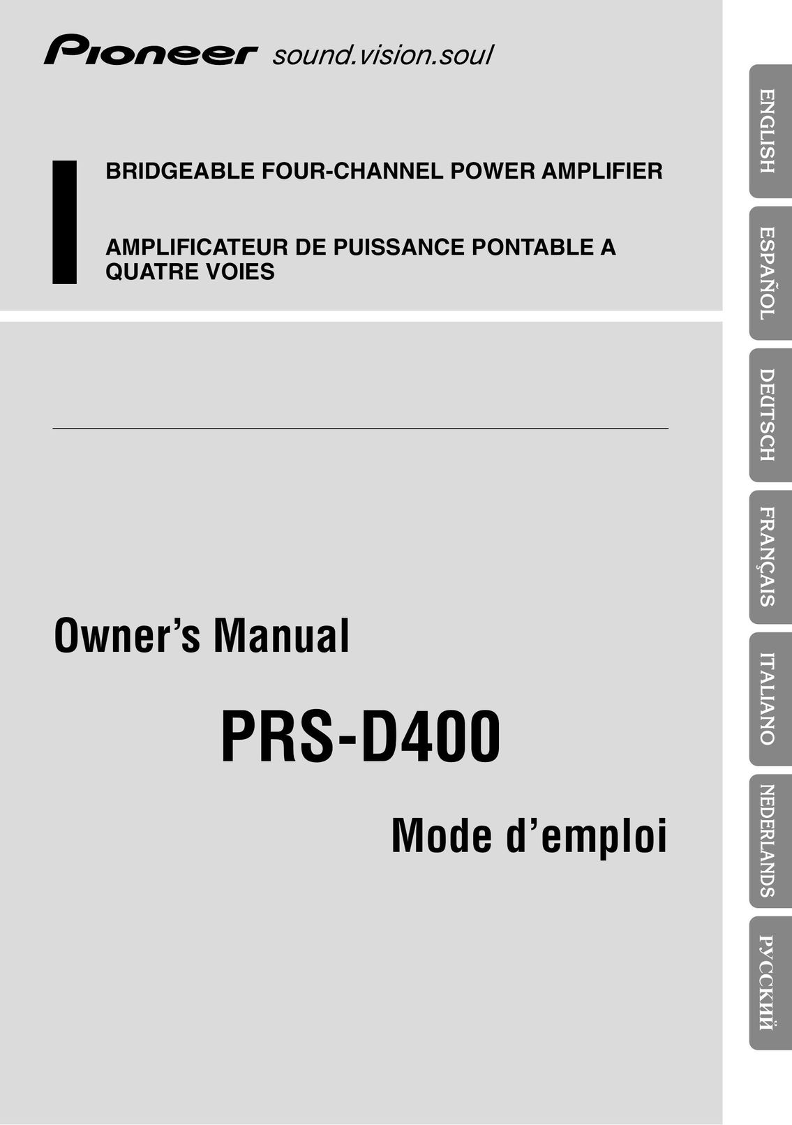 Pioneer PRS-D400 Stereo Amplifier User Manual