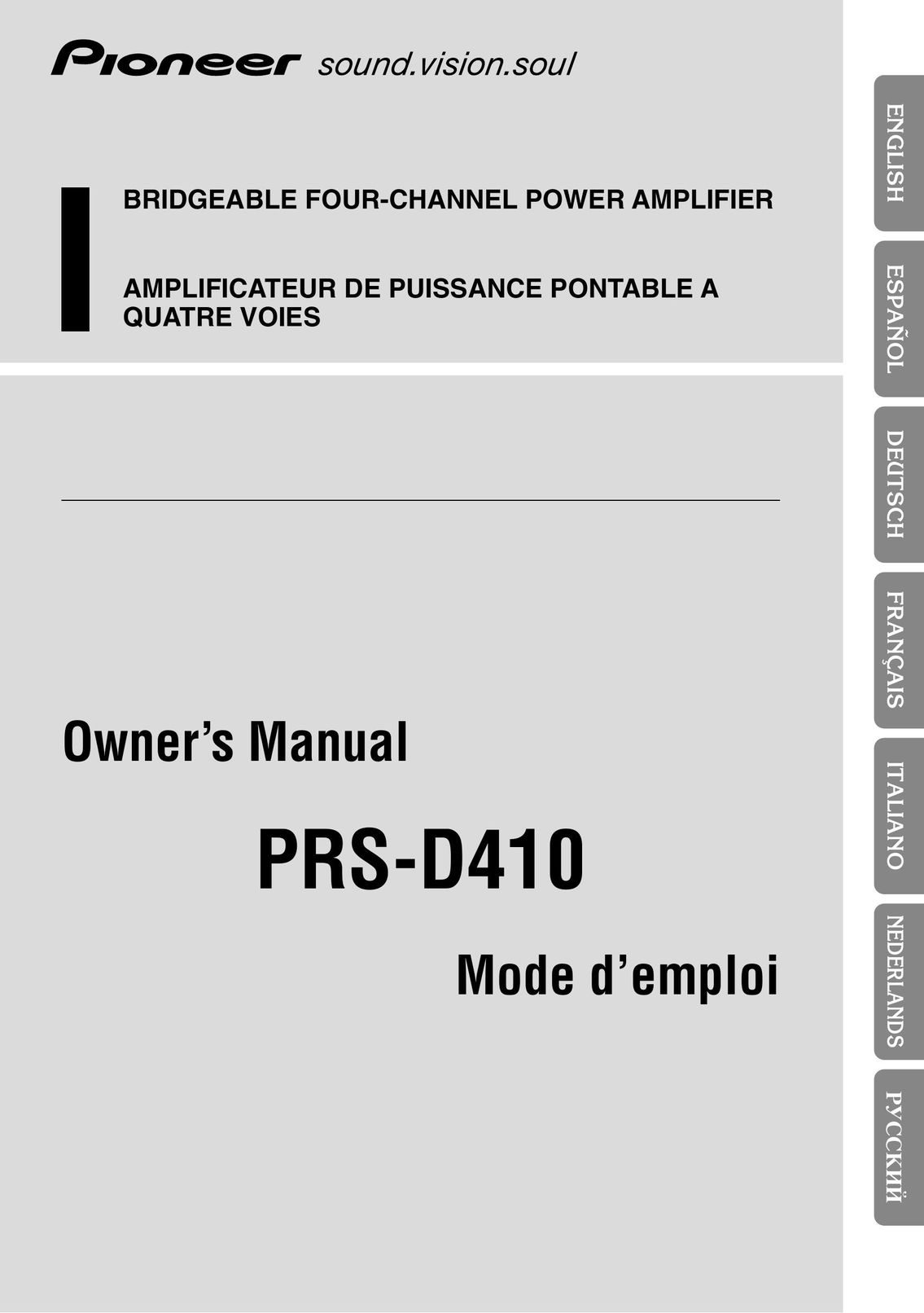 Pioneer PRS-D410 Stereo Amplifier User Manual