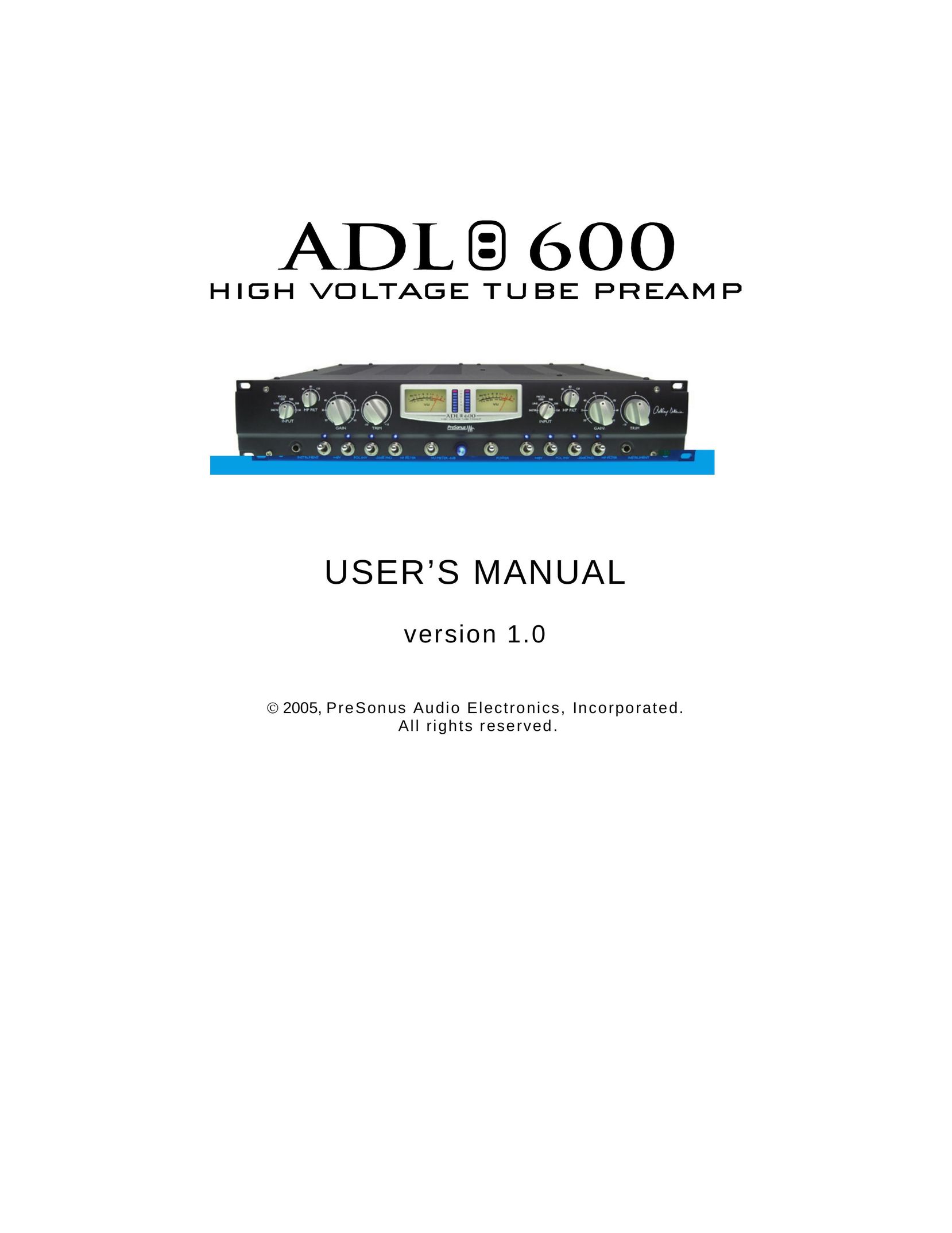 Presonus Audio electronic ADl 600 Stereo Amplifier User Manual