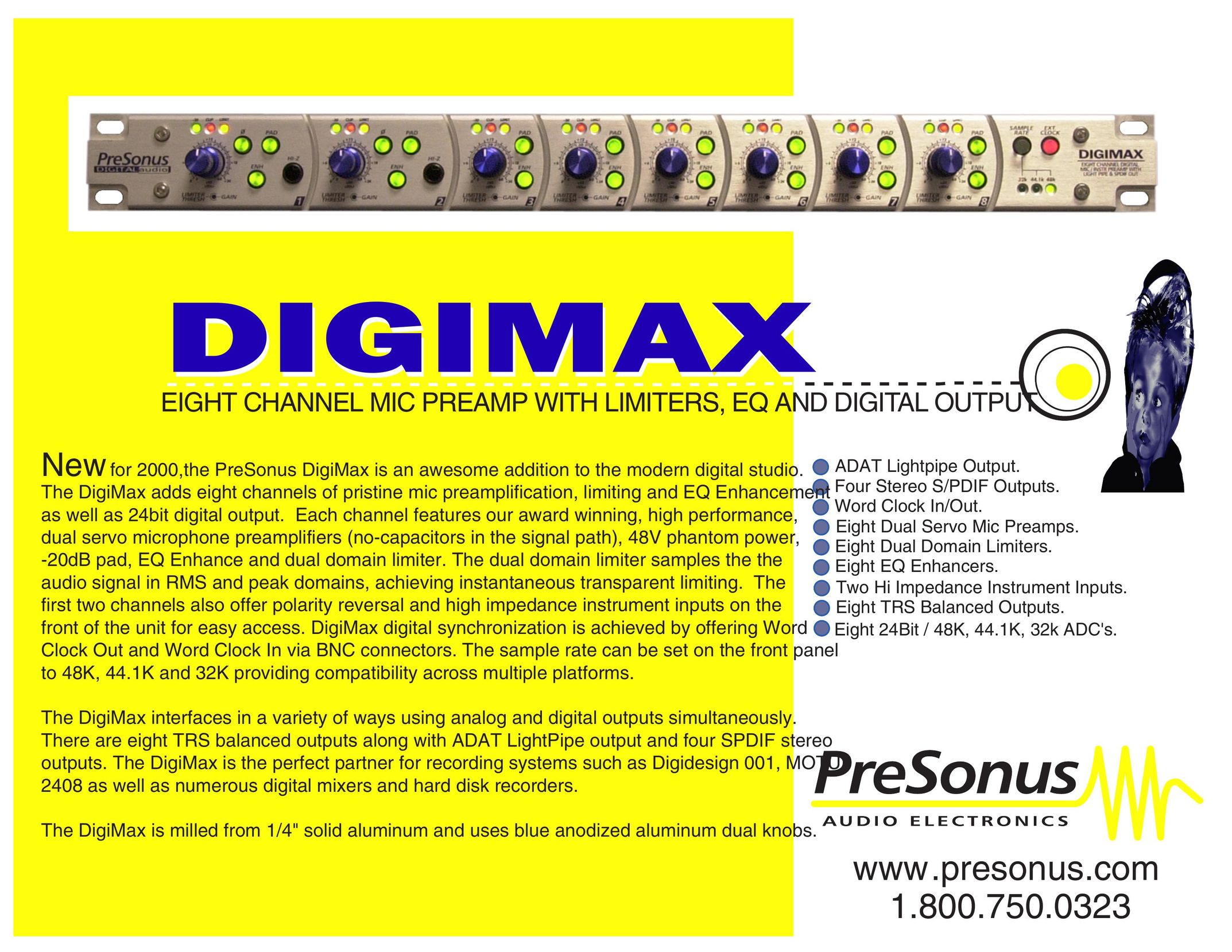 Presonus Audio electronic Eight Channel Mic Preamp Stereo Amplifier User Manual