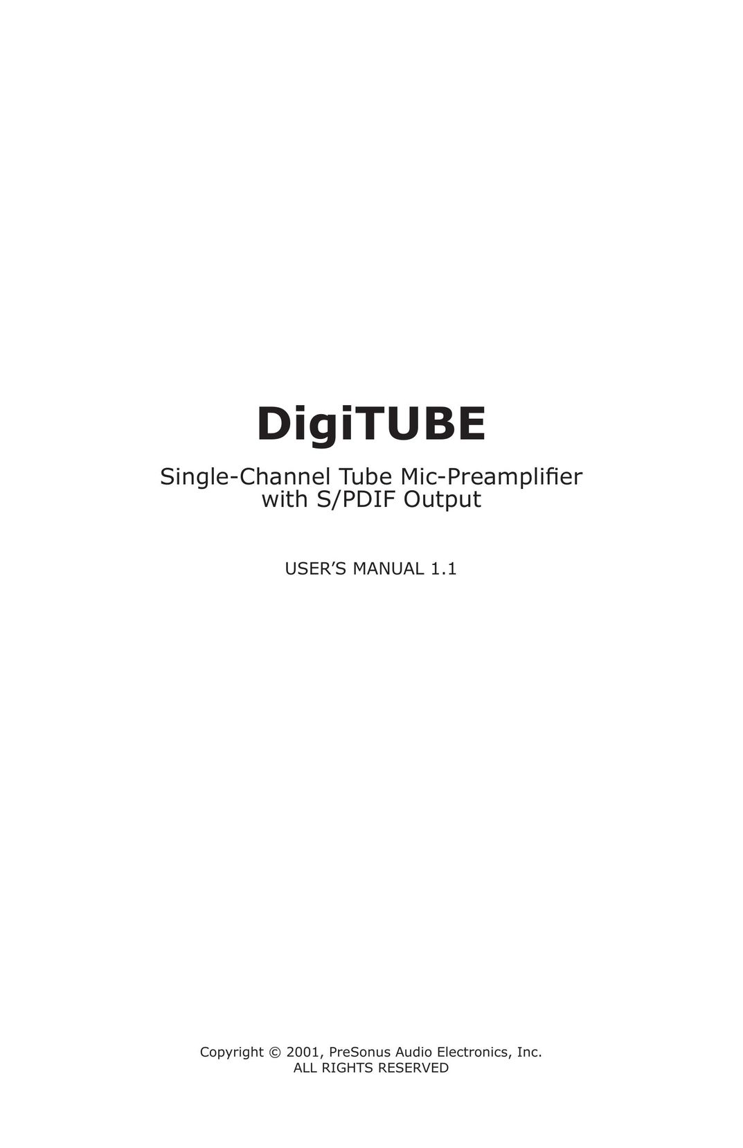 Presonus Audio electronic Single-Channel Tube Stereo Amplifier User Manual