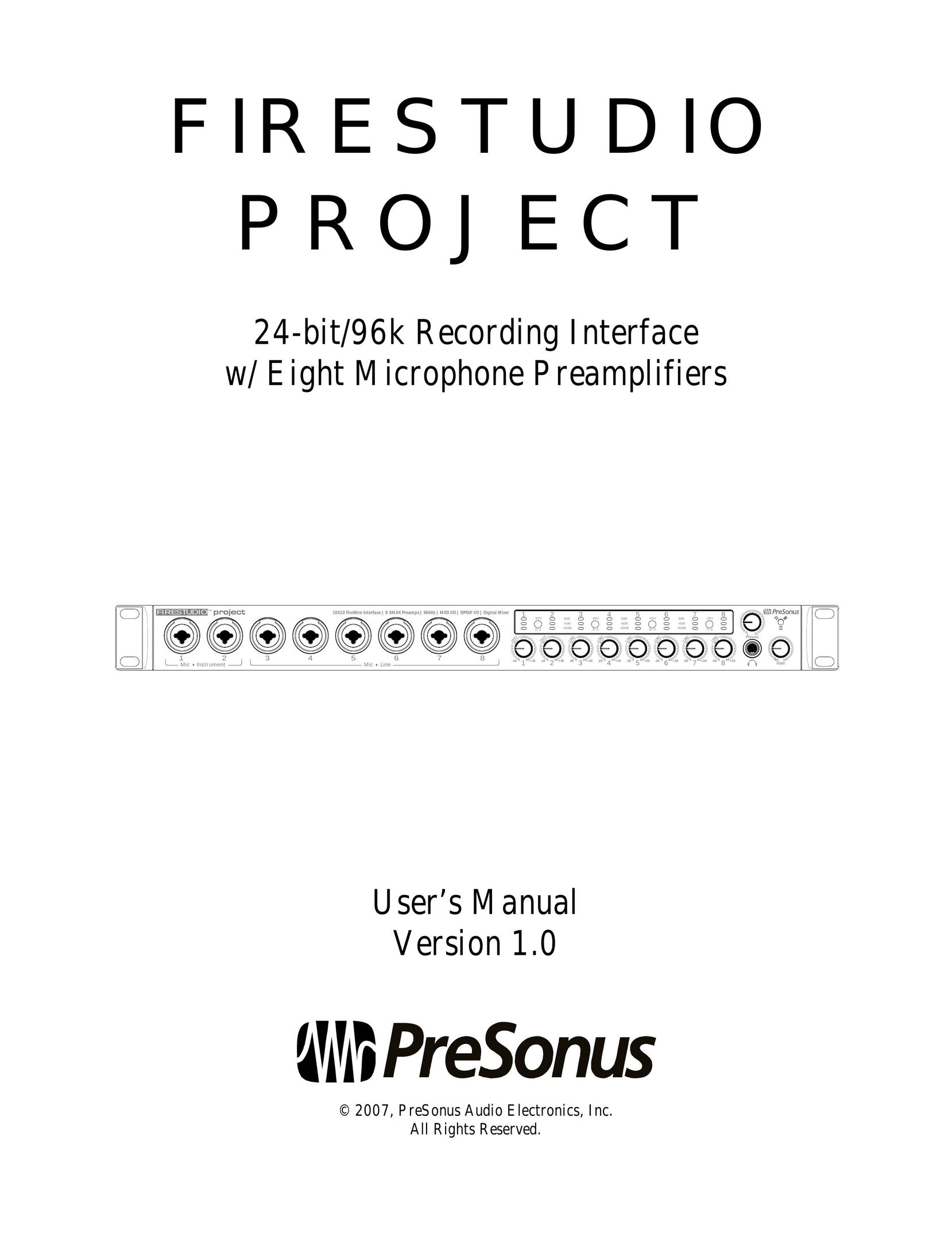 Presonus Audio electronic Version 1.0 Stereo Amplifier User Manual
