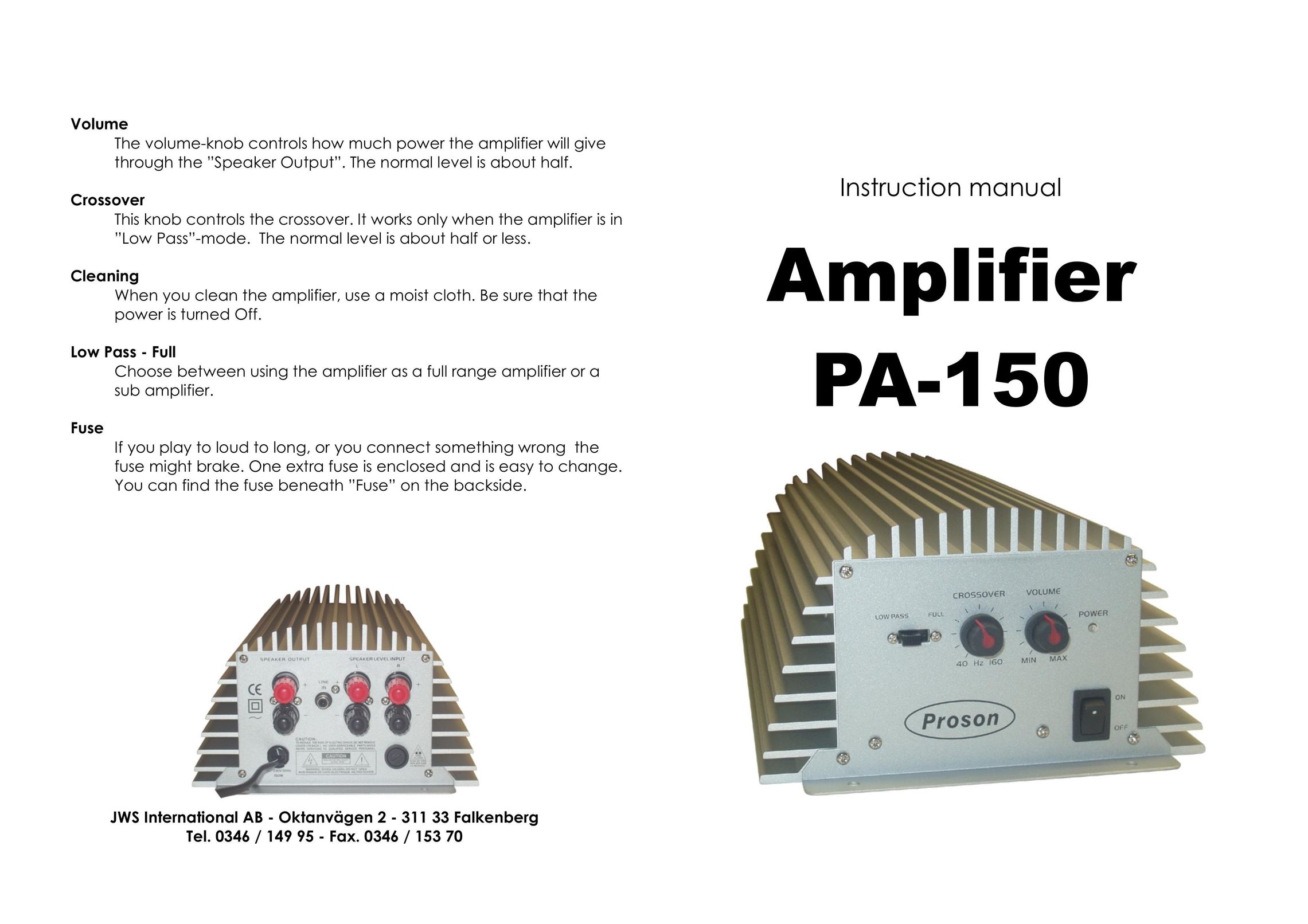 Proson PA-150 Stereo Amplifier User Manual