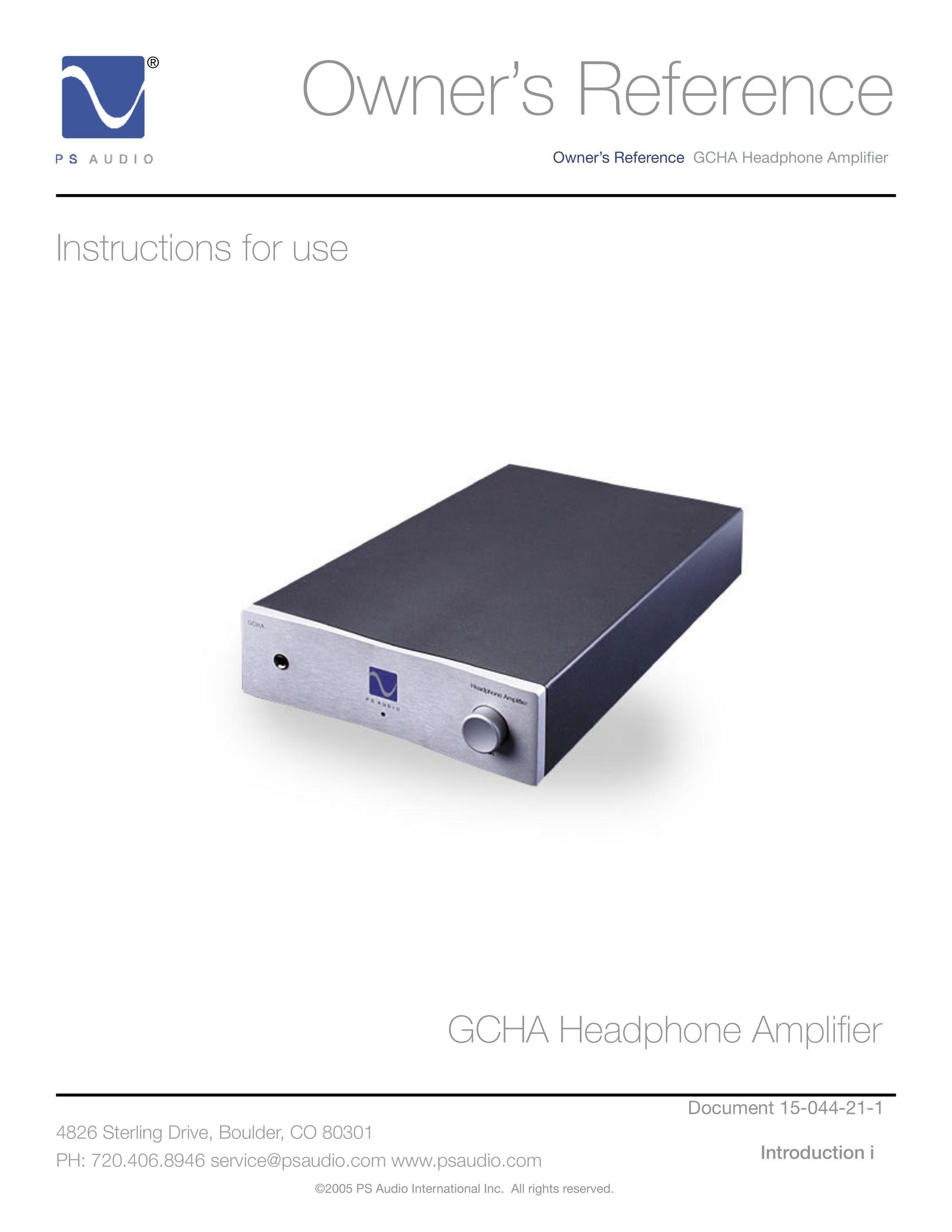 PS Audio GCHA Stereo Amplifier User Manual