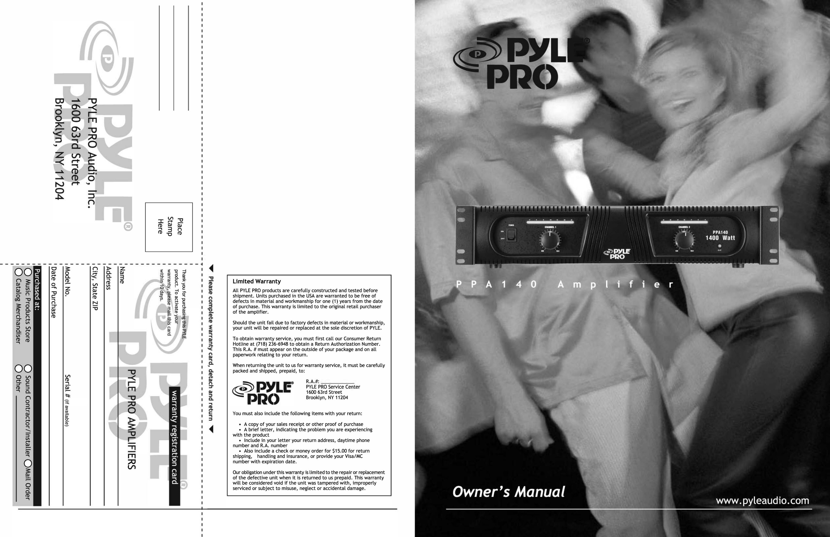 PYLE Audio PPA140 Stereo Amplifier User Manual