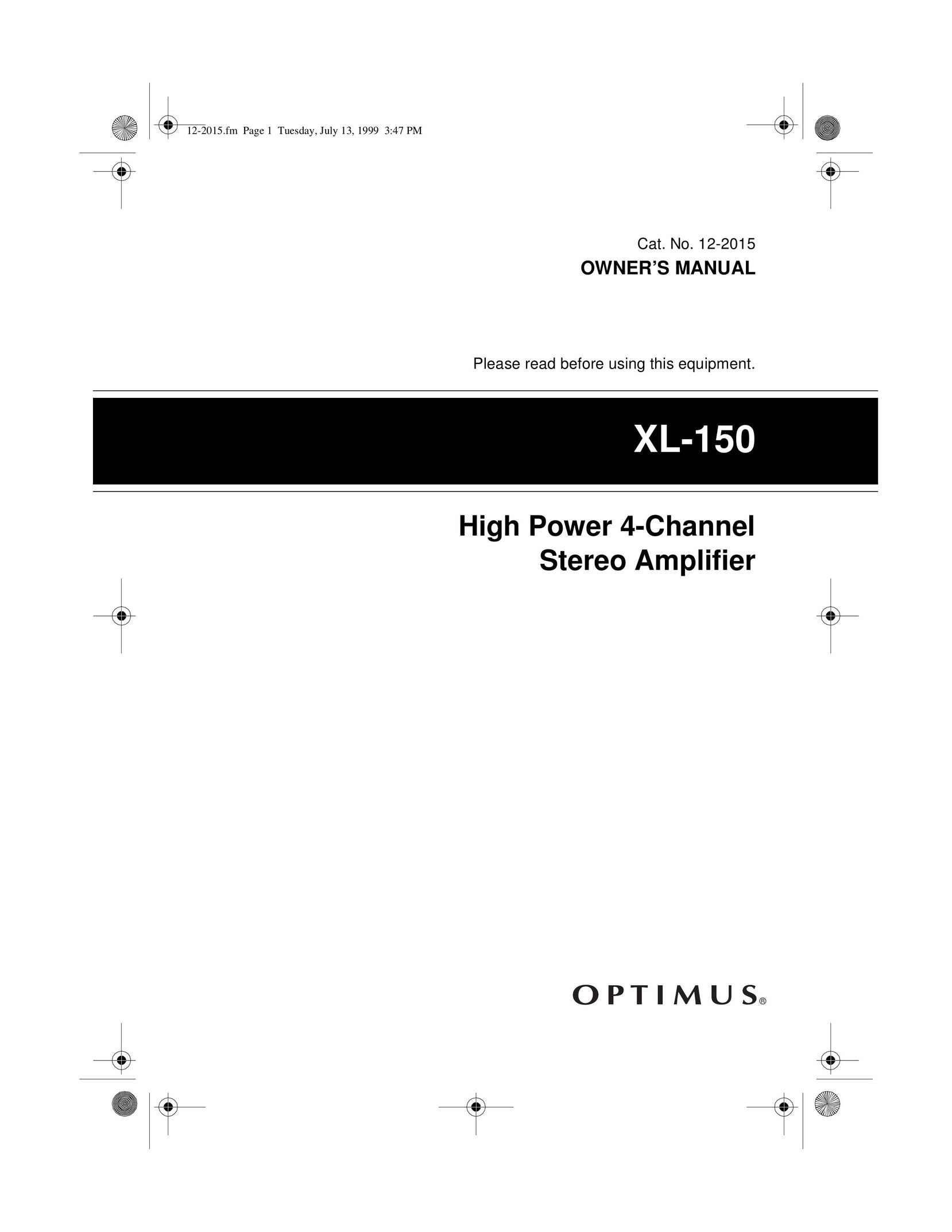 Radio Shack XL-150 Stereo Amplifier User Manual