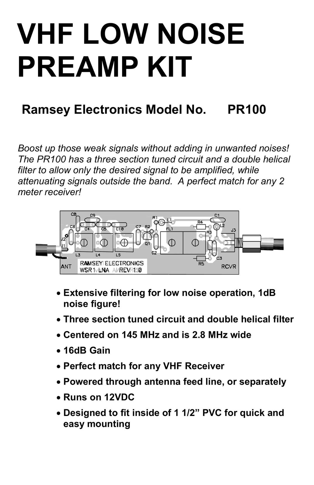 Ramsey Electronics PR100 Stereo Amplifier User Manual