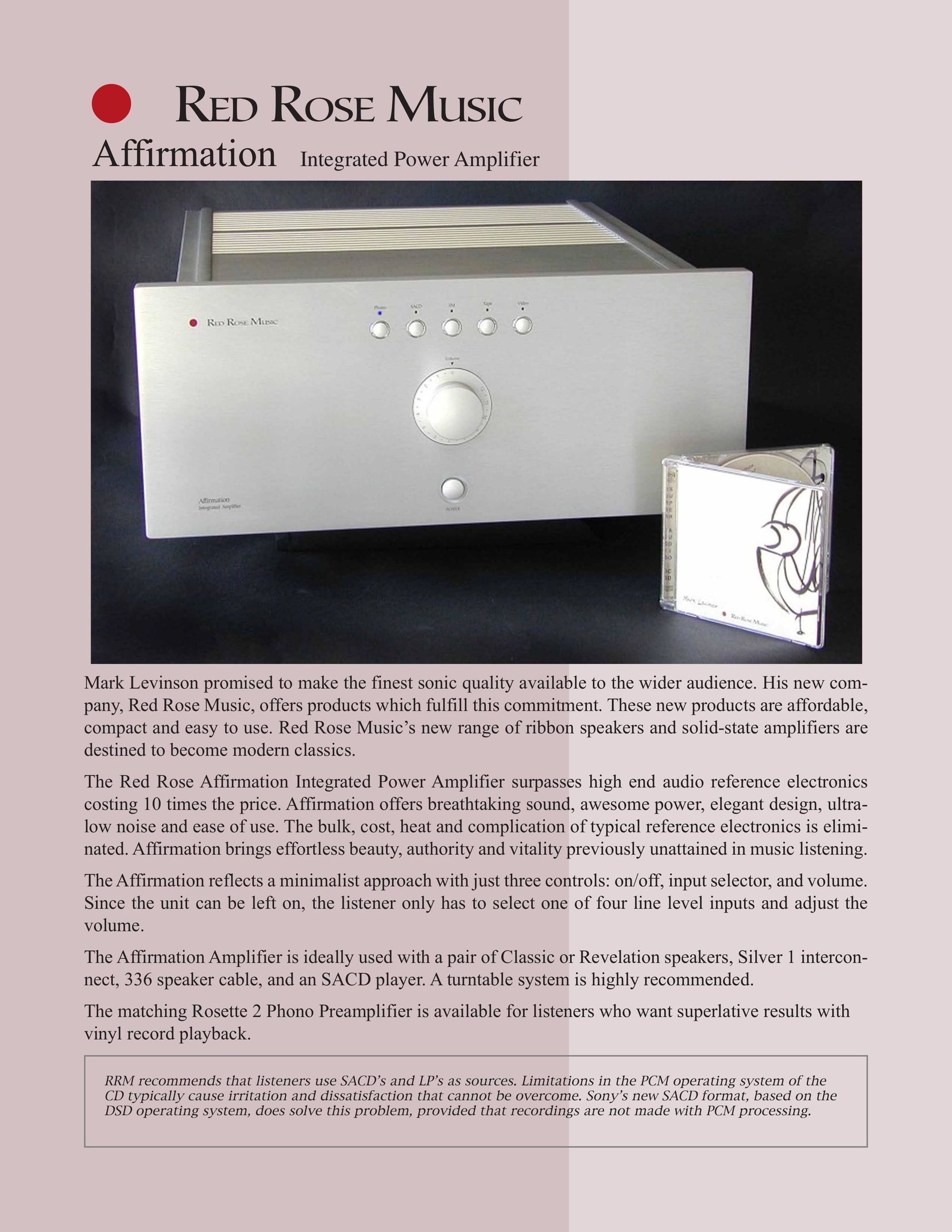 Red Rose Music Affirmation Stereo Amplifier User Manual