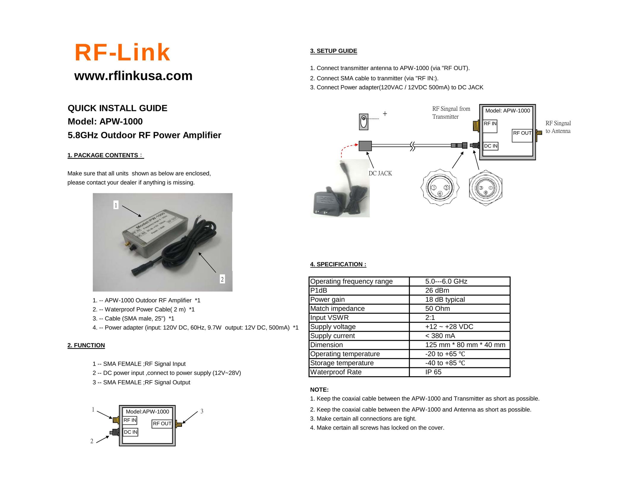 RF-Link Technology APW-1000 Stereo Amplifier User Manual