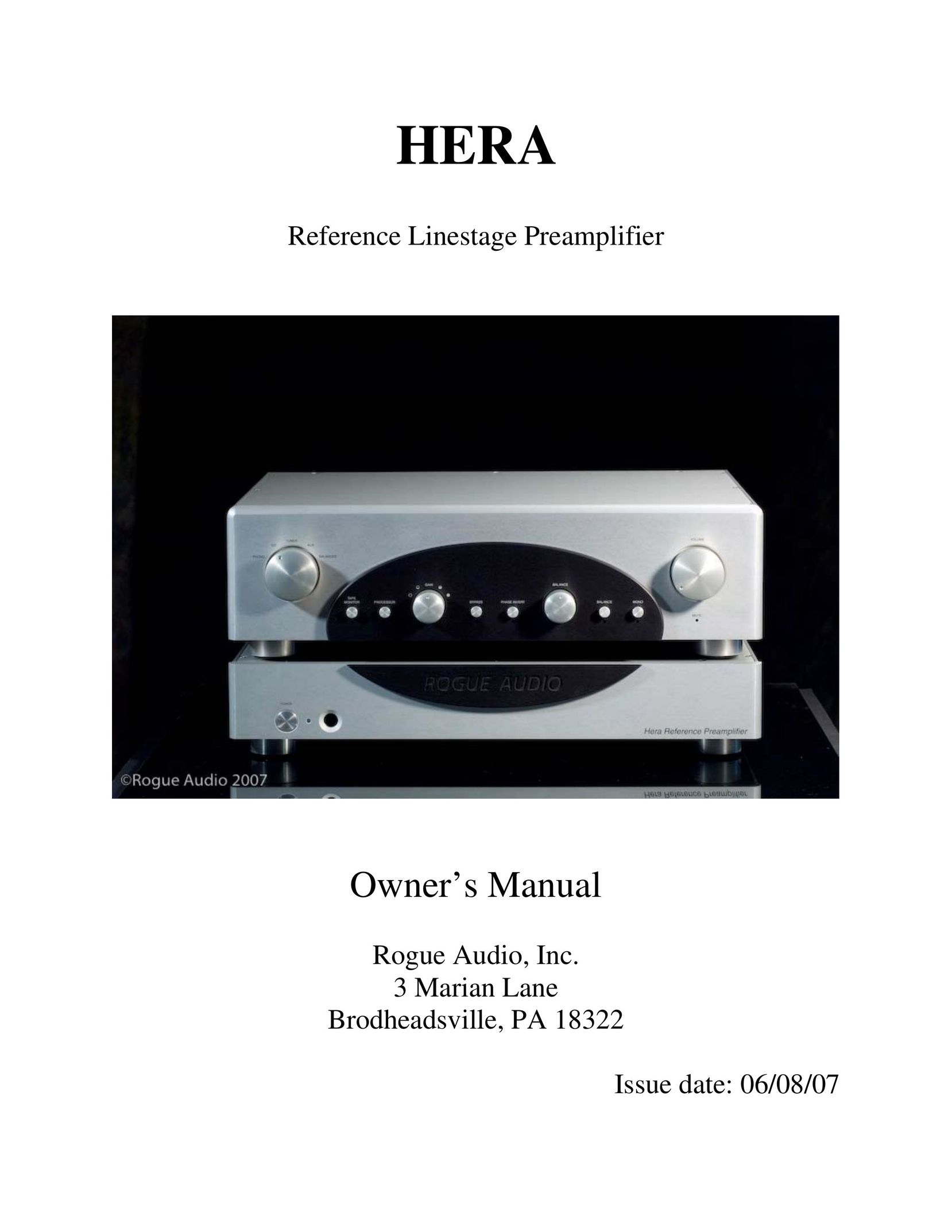 Rogue Audio Hera Stereo Amplifier User Manual