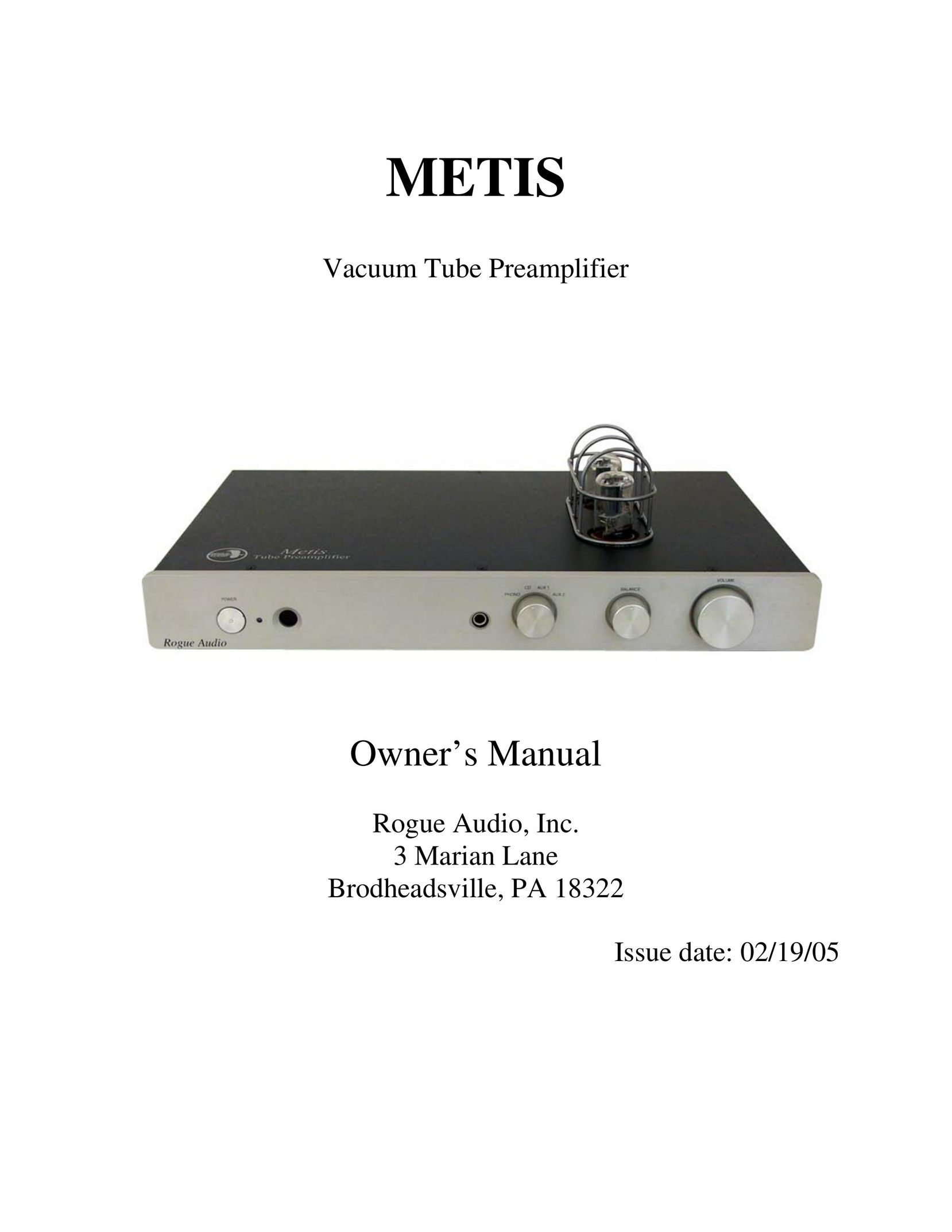 Rogue Audio METIS Vacuum Tube Preamplifier Stereo Amplifier User Manual