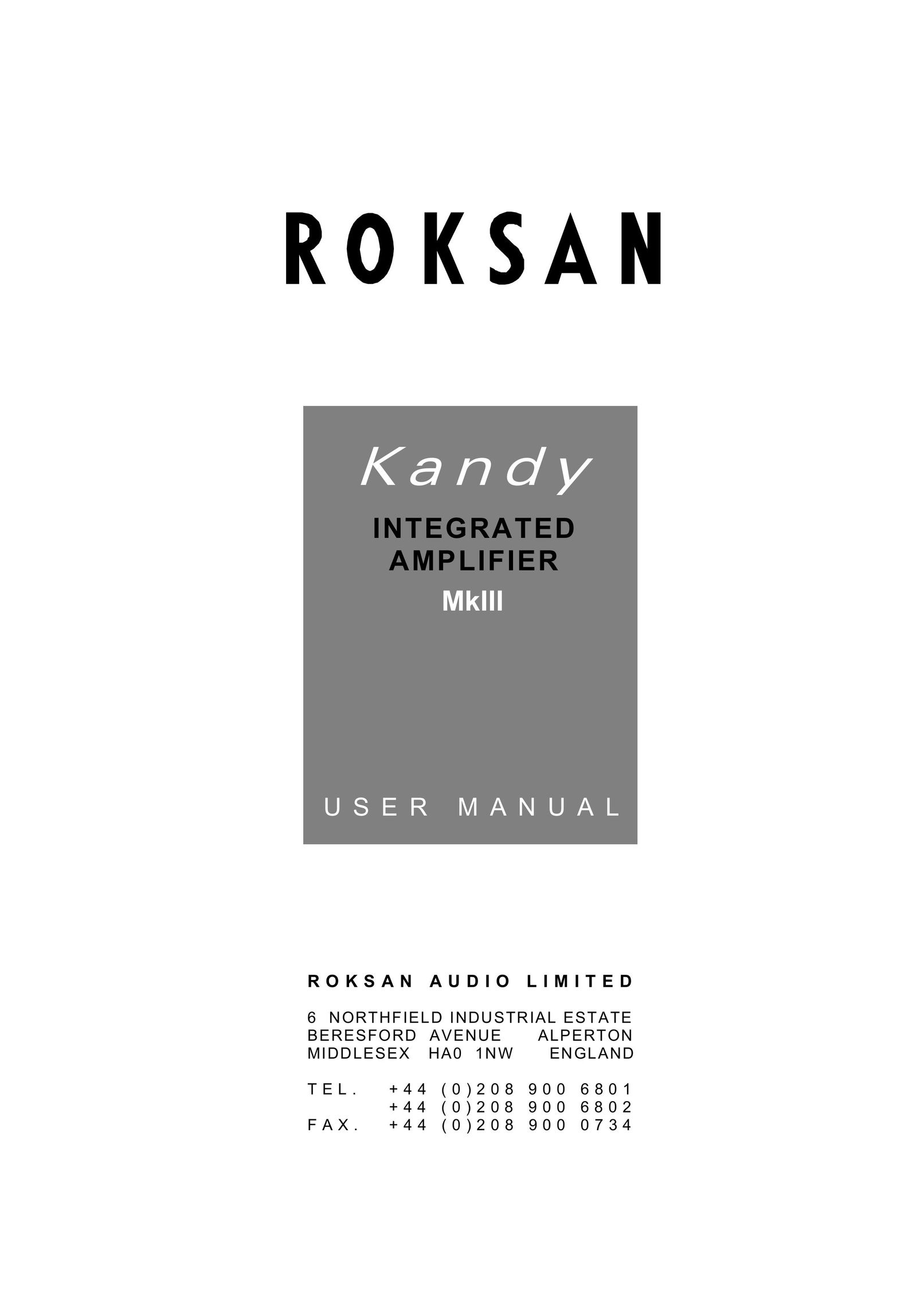 Roksan Audio MkIII Stereo Amplifier User Manual