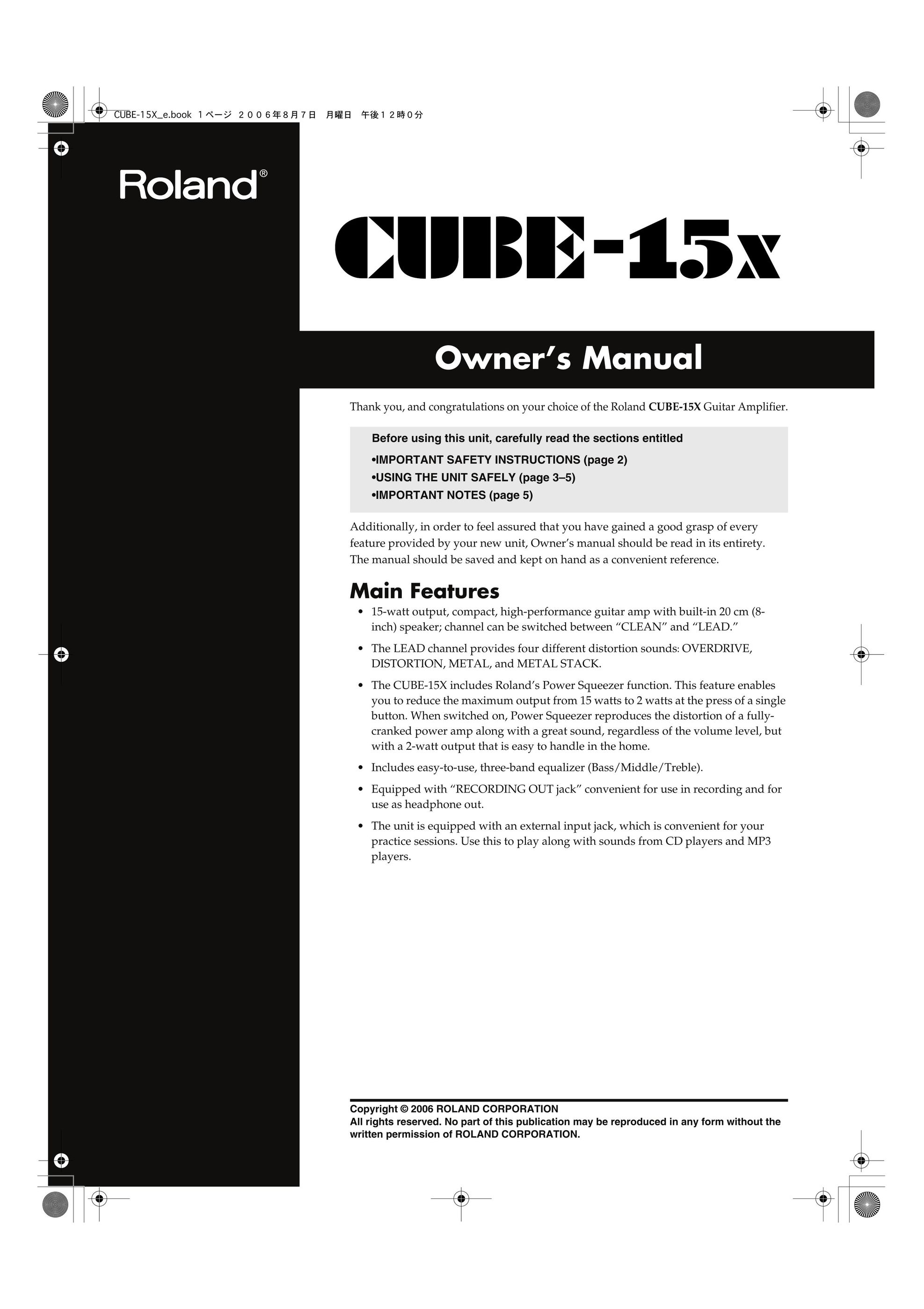 Roland CUBE-15x Stereo Amplifier User Manual