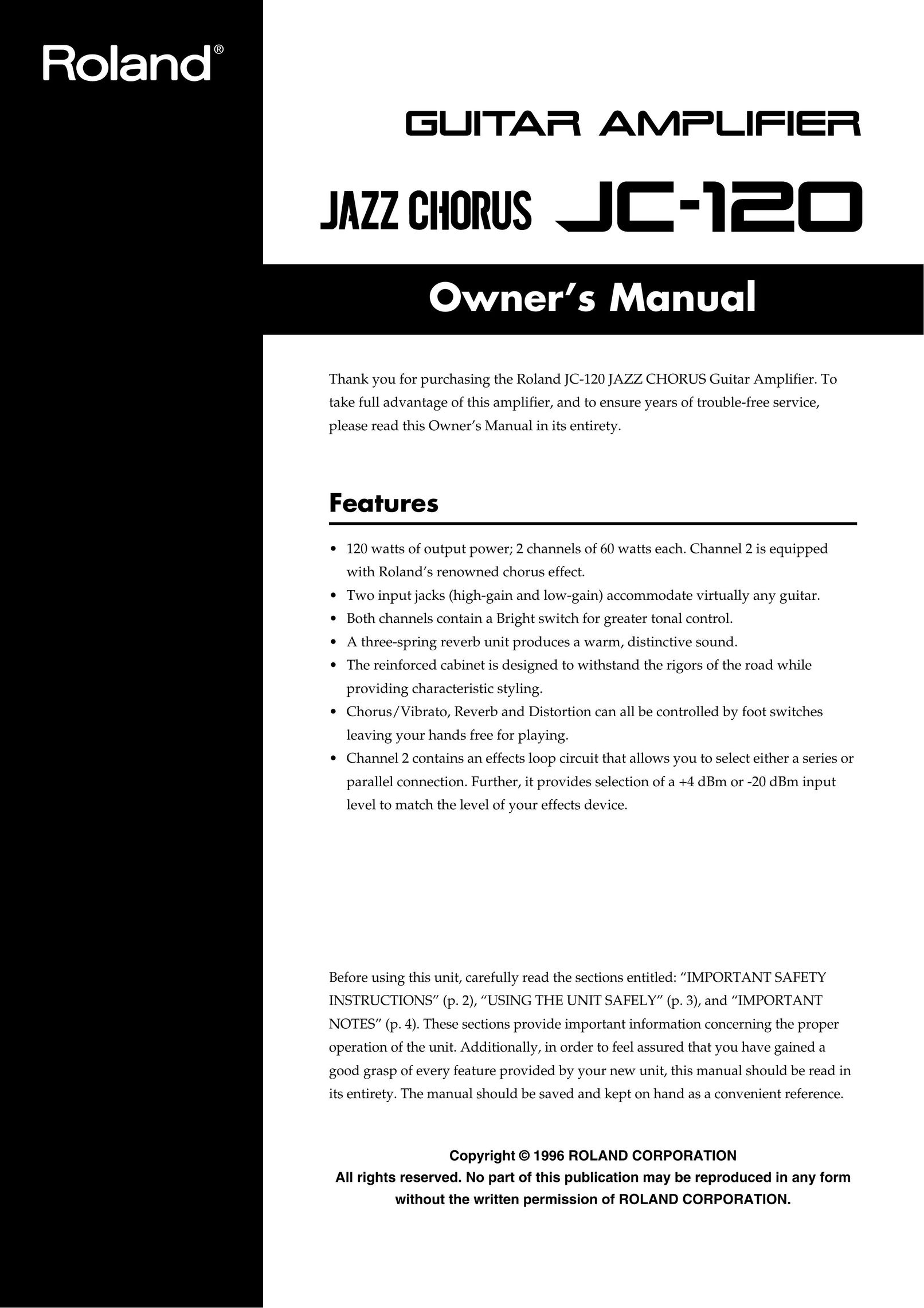 Roland JC-120 Stereo Amplifier User Manual