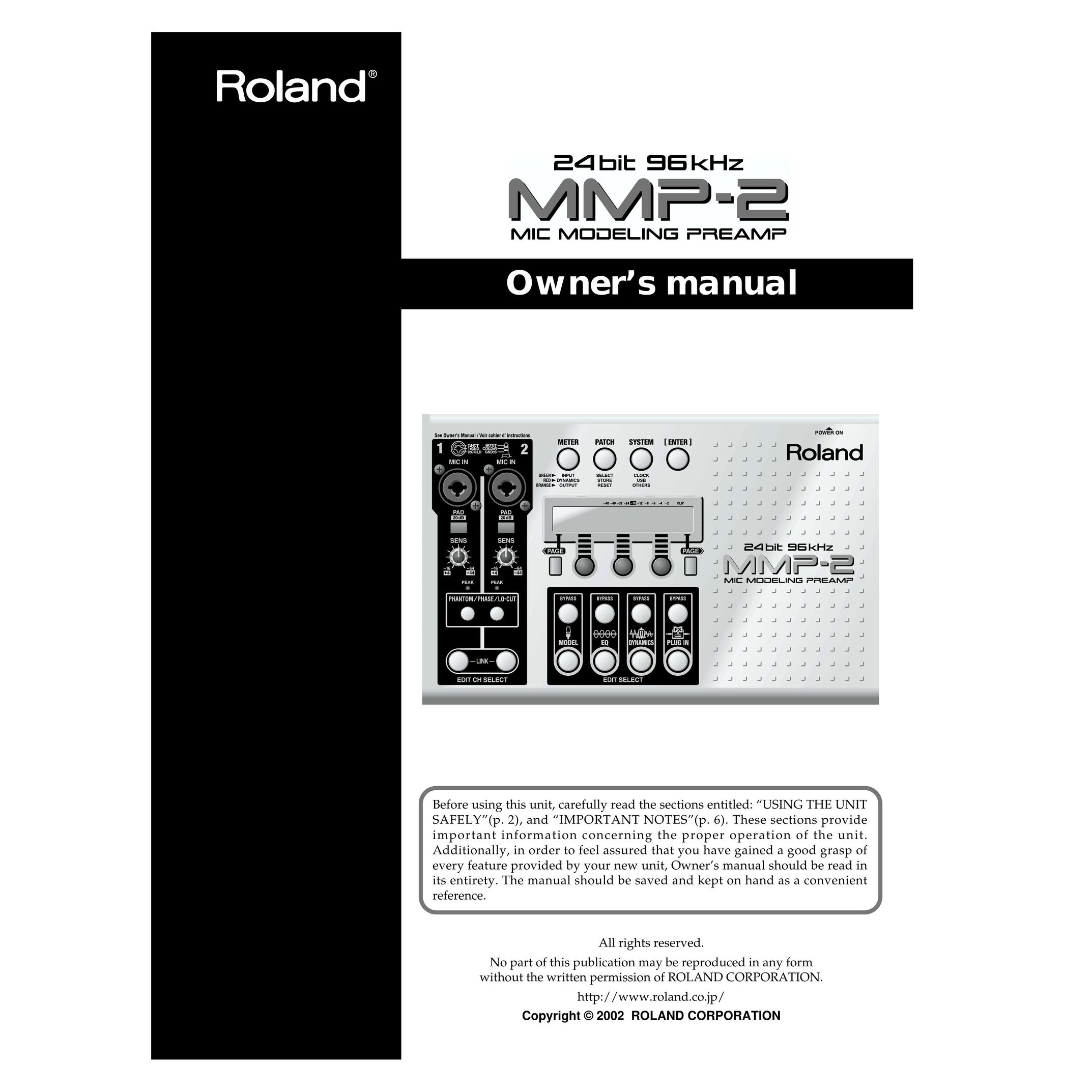Roland MMP-2 Stereo Amplifier User Manual