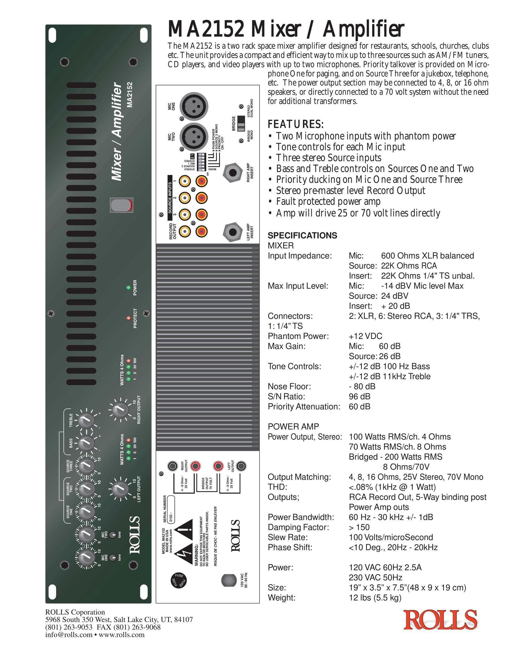 Rolls AMA2152 Stereo Amplifier User Manual