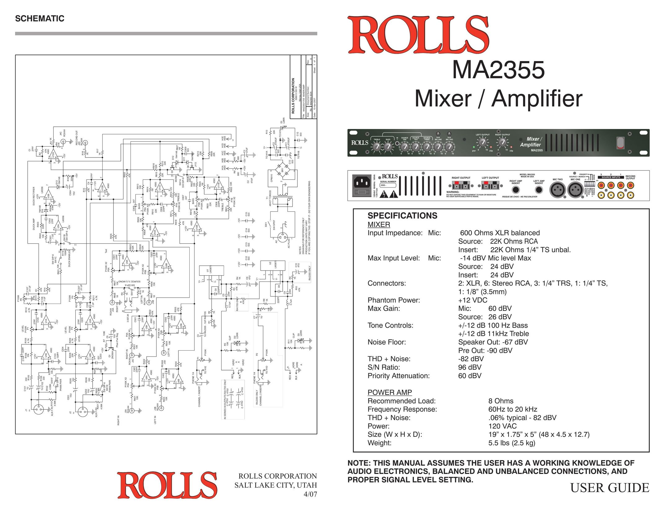 Rolls MA2355 Stereo Amplifier User Manual