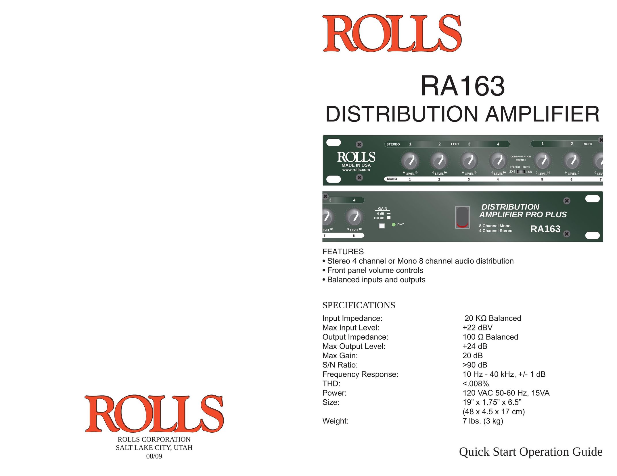 Rolls RA163 Stereo Amplifier User Manual