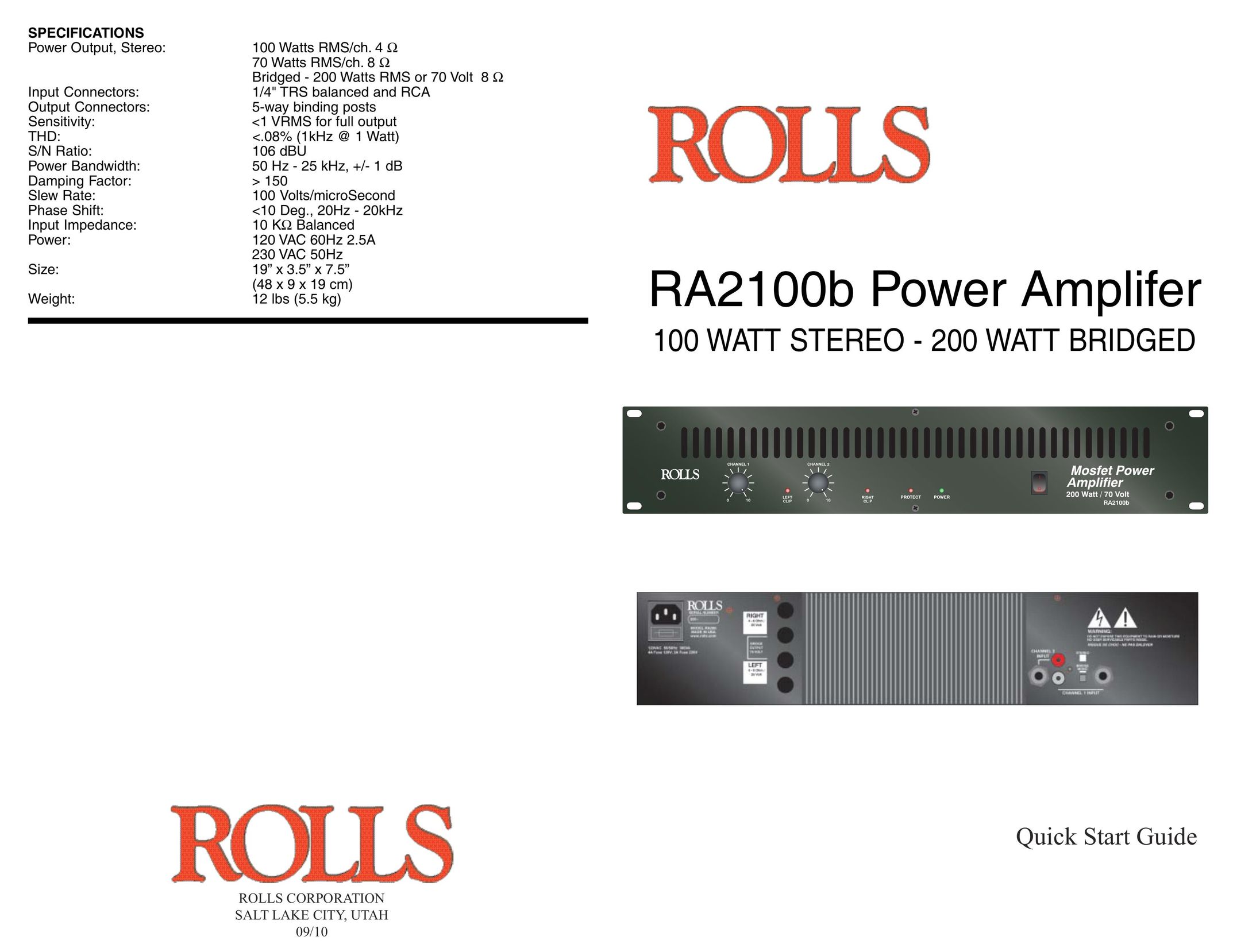 Rolls RA2100b Stereo Amplifier User Manual