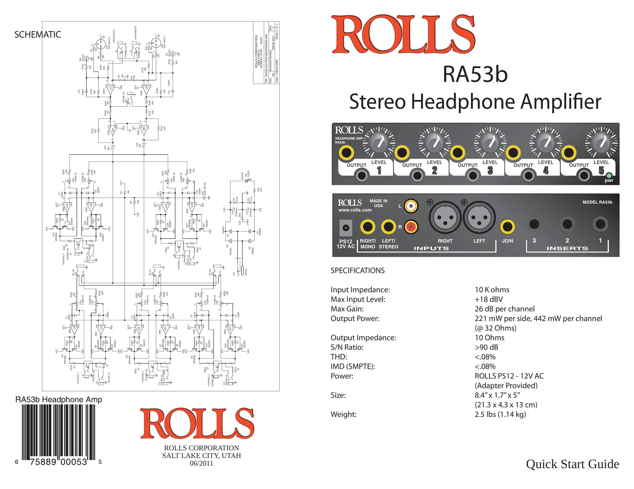 Rolls RA53b Stereo Amplifier User Manual