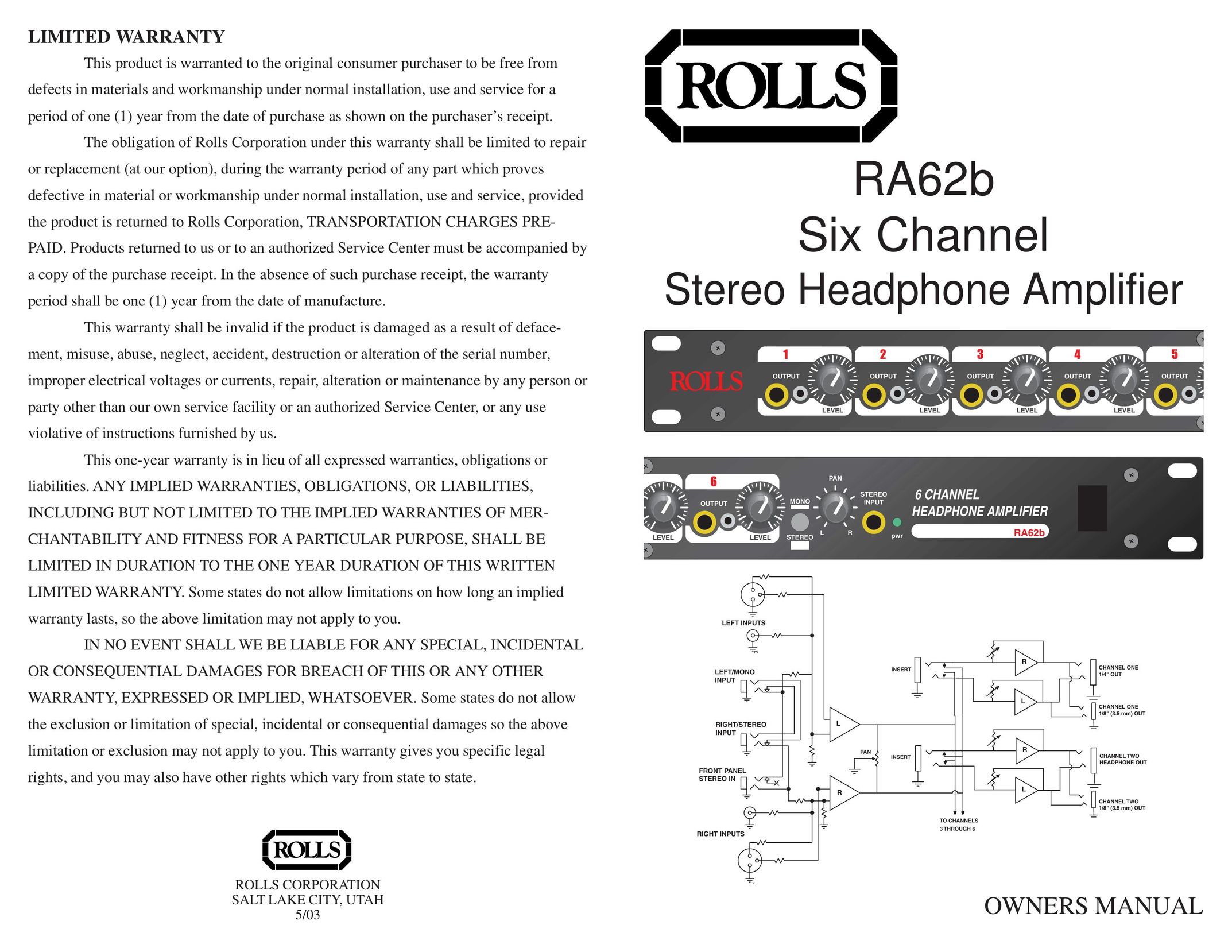 Rolls RA62b Stereo Amplifier User Manual
