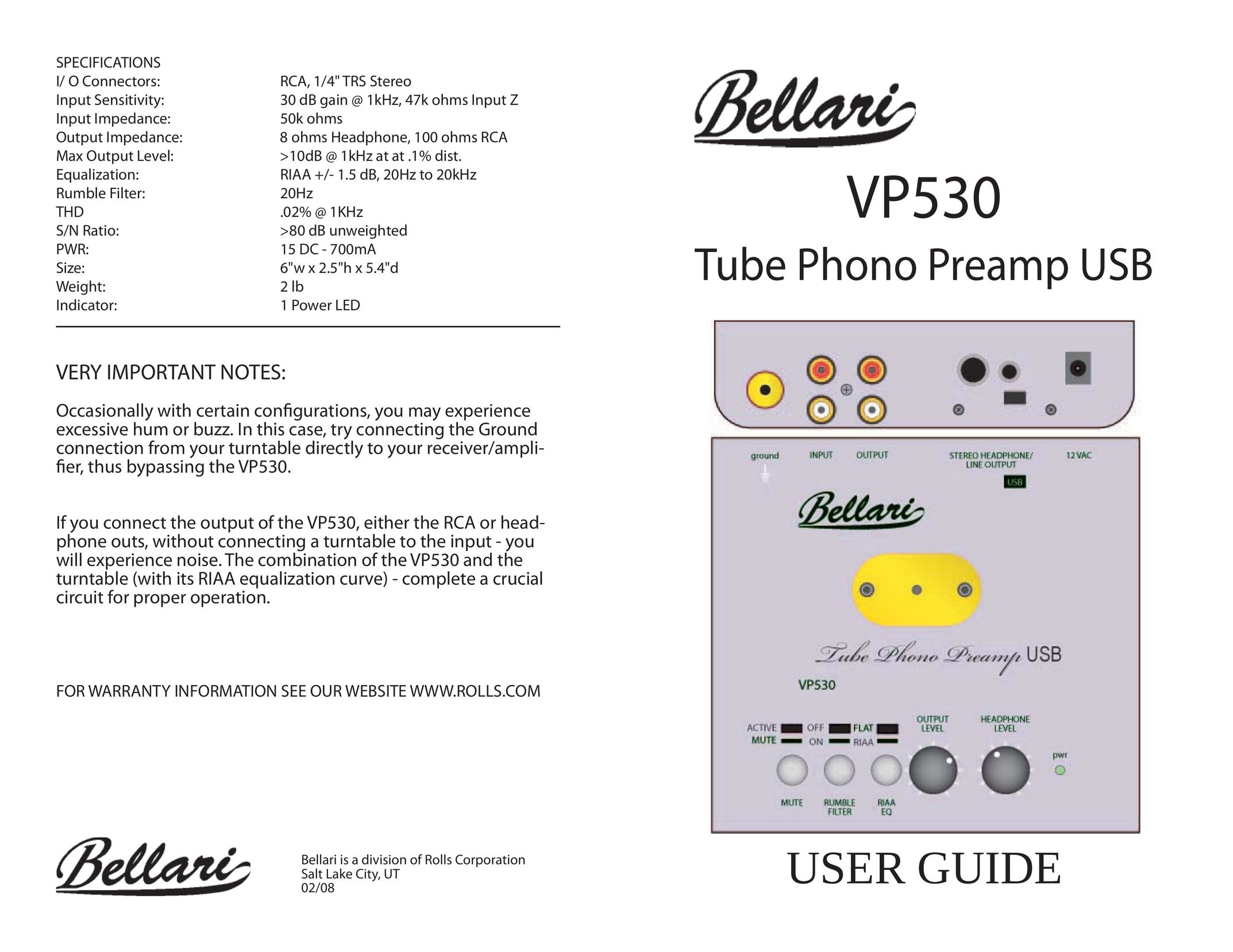 Rolls VP530 Stereo Amplifier User Manual