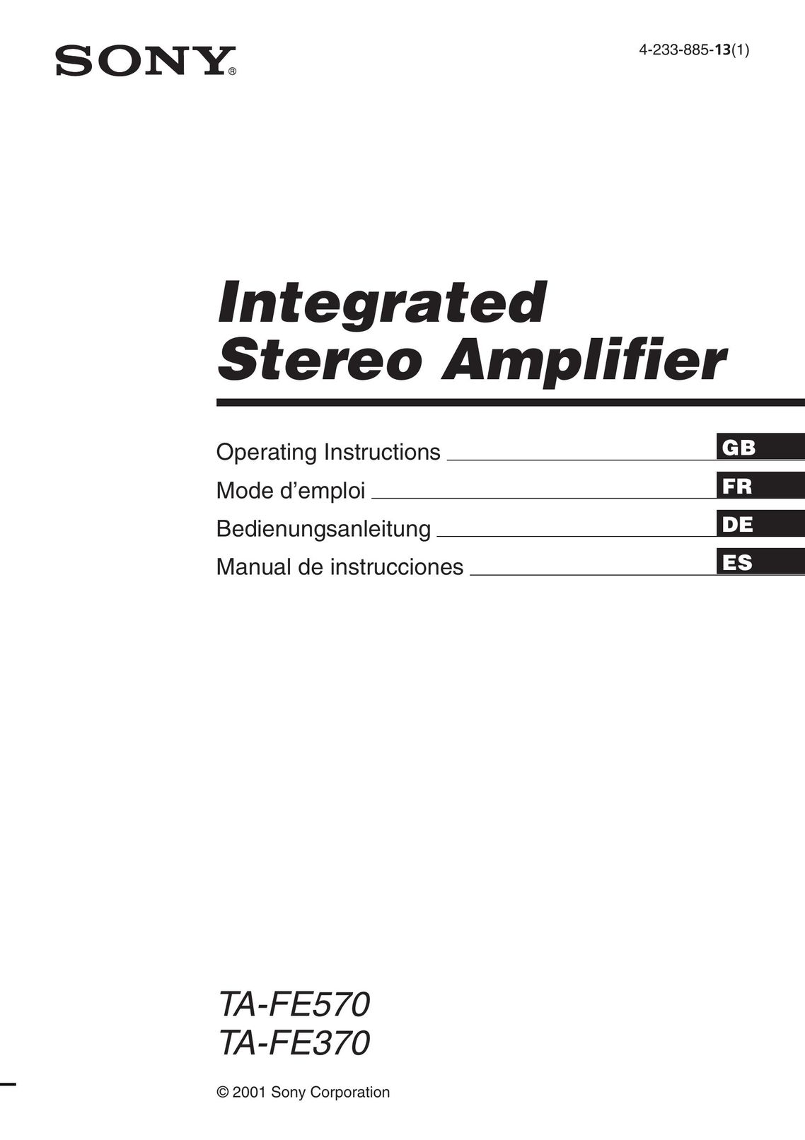 Sony TA-FE370 Stereo Amplifier User Manual