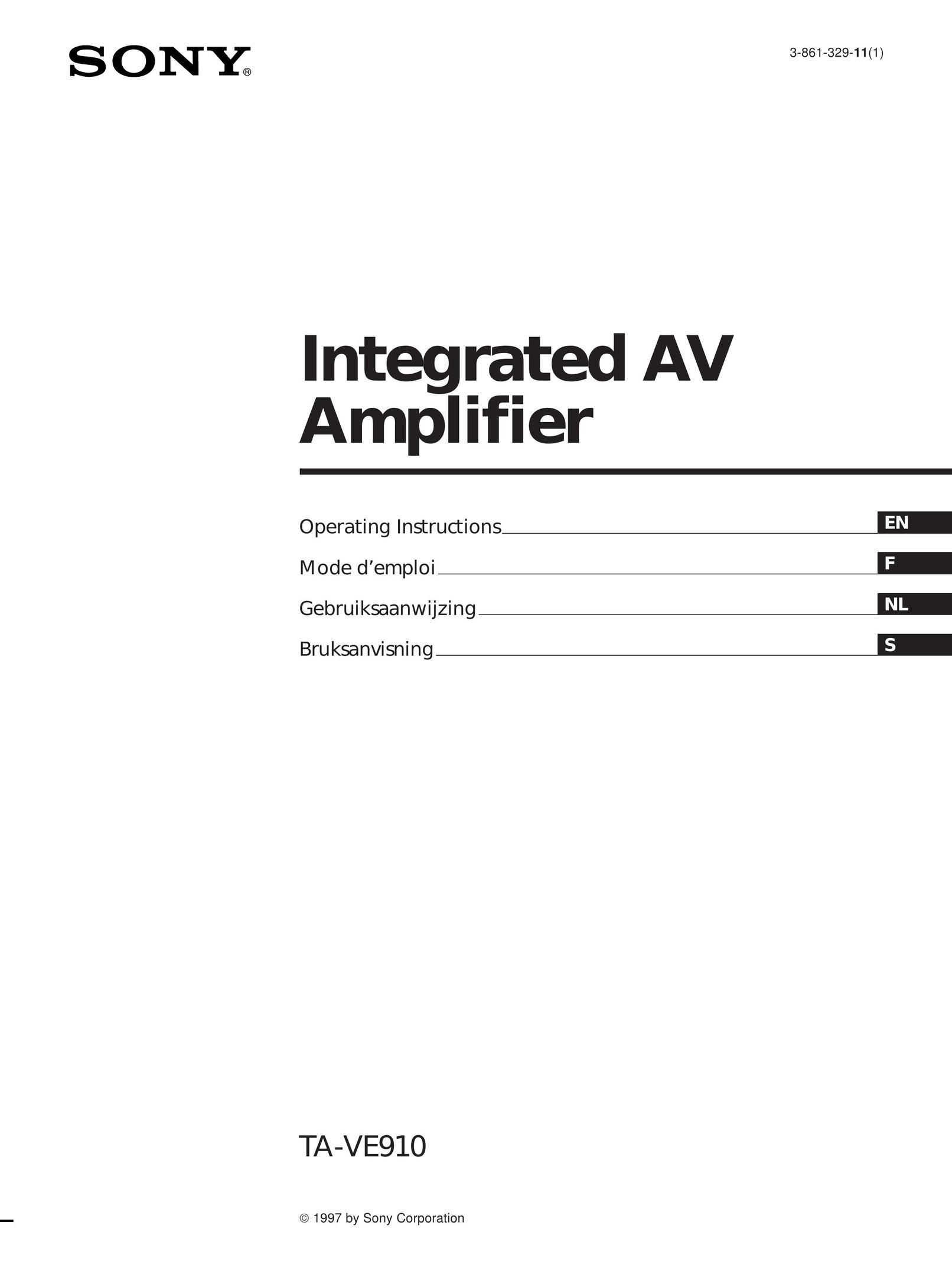 Sony TA-VE910 Stereo Amplifier User Manual