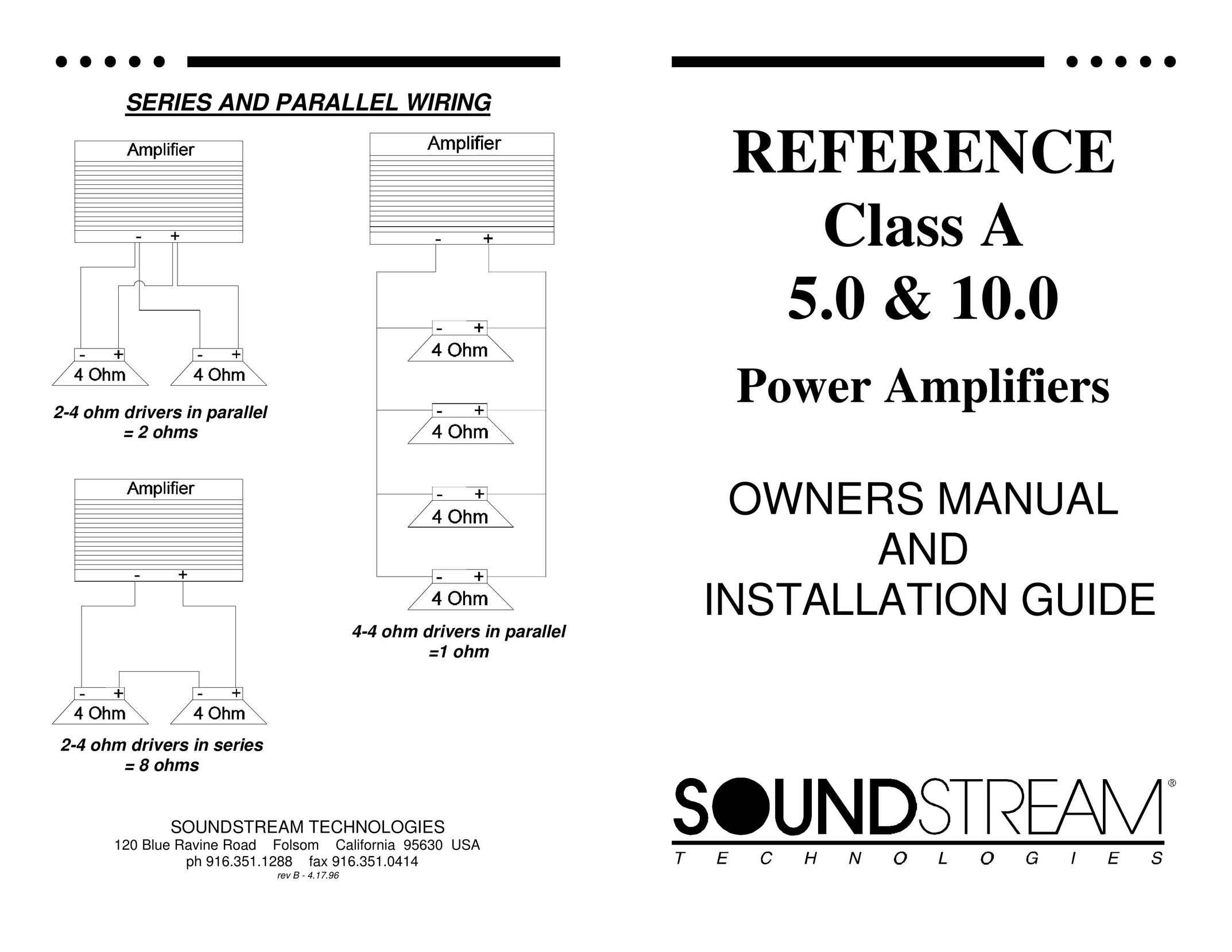 Soundstream Technologies Class A 10.0 Stereo Amplifier User Manual