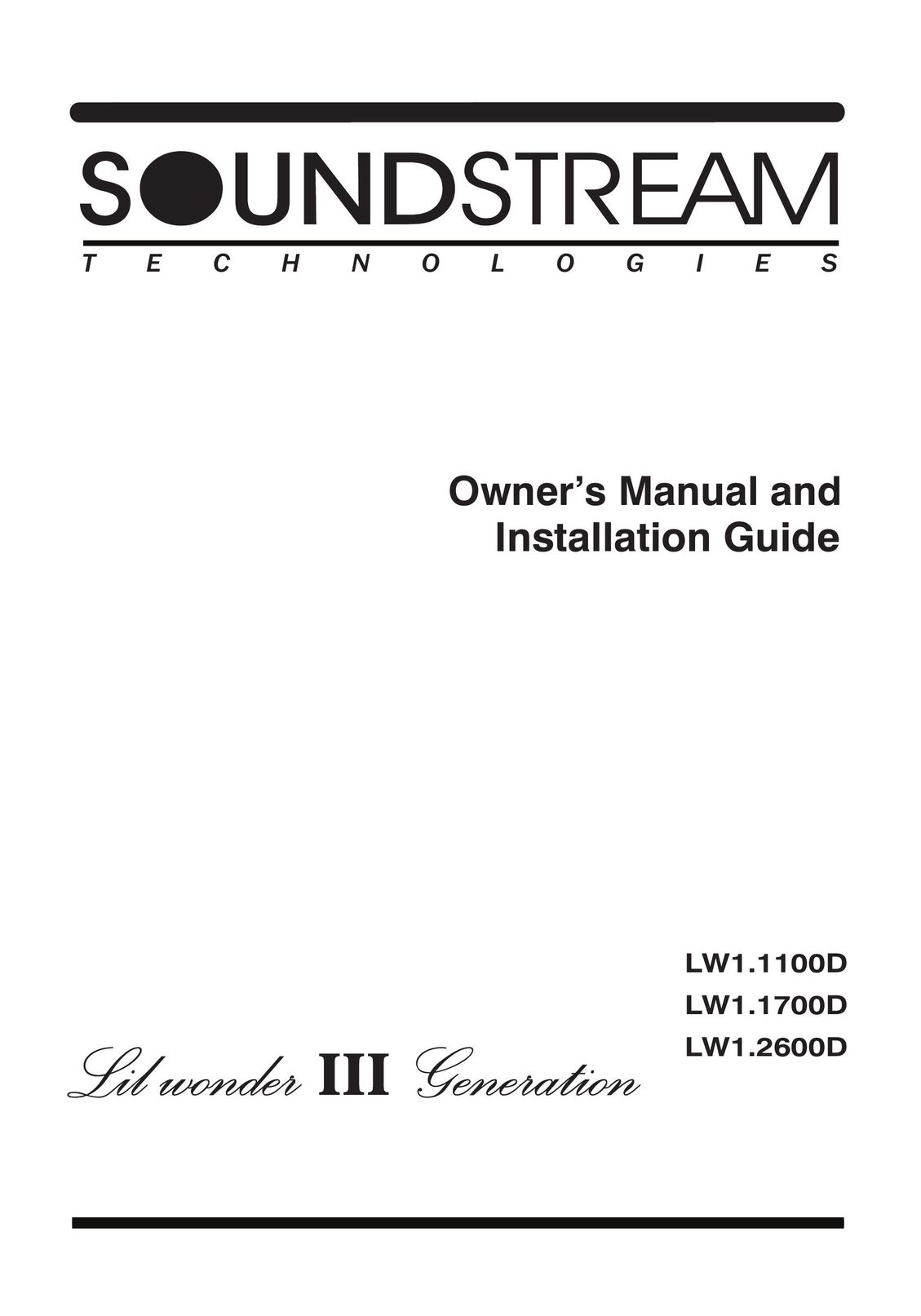 Soundstream Technologies LW1.1100D Stereo Amplifier User Manual