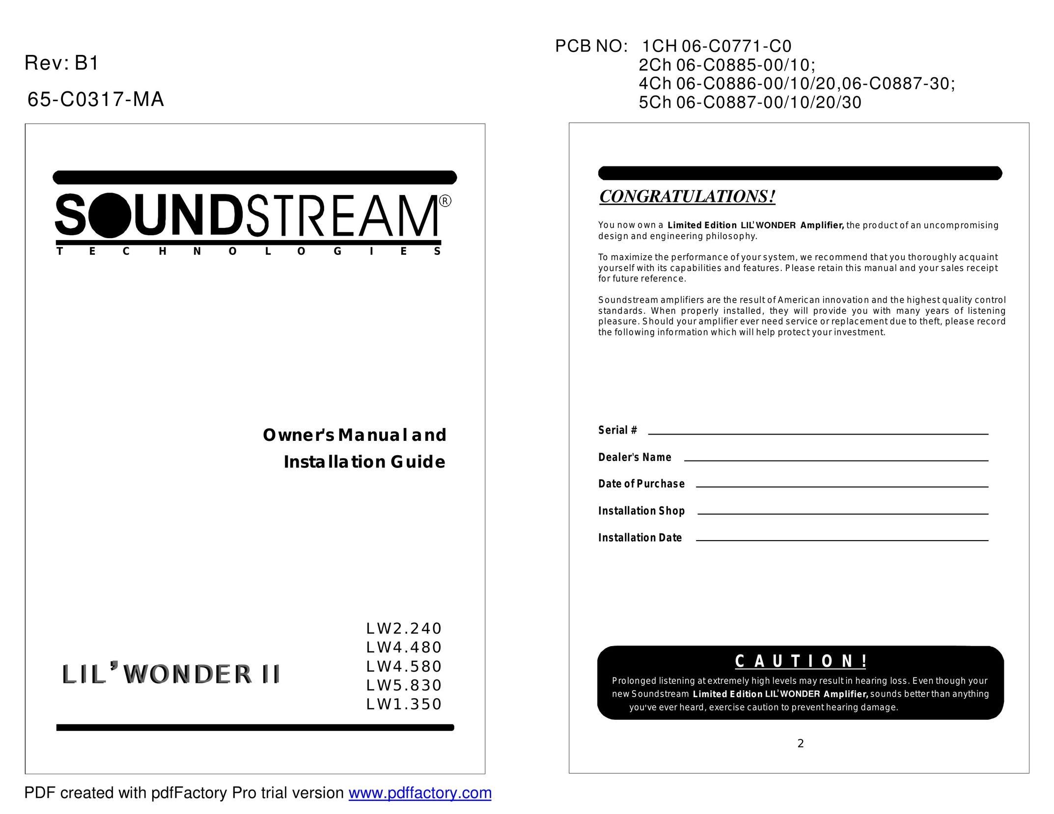 Soundstream Technologies LW4.580 Stereo Amplifier User Manual