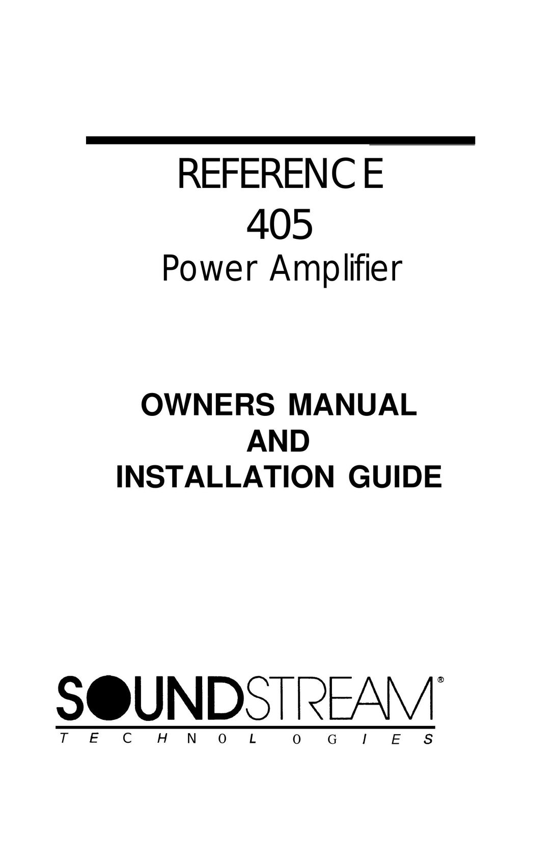 Soundstream Technologies REFERENCE 405 Stereo Amplifier User Manual