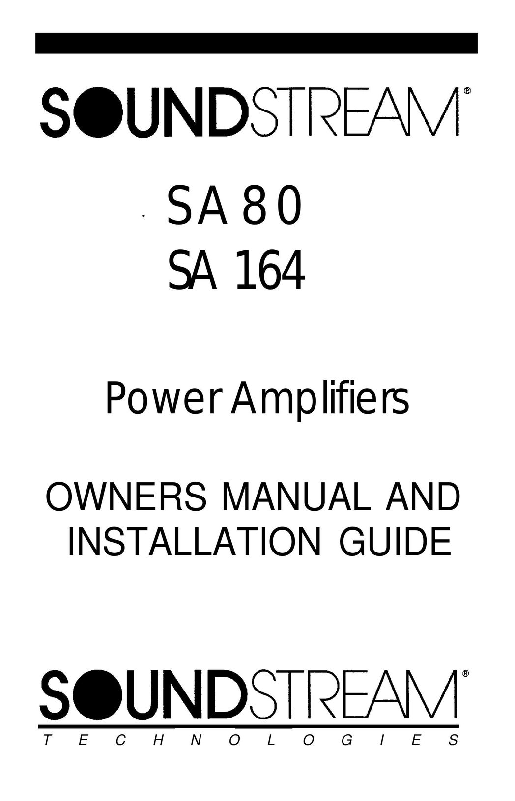 Soundstream Technologies SA 164 Stereo Amplifier User Manual