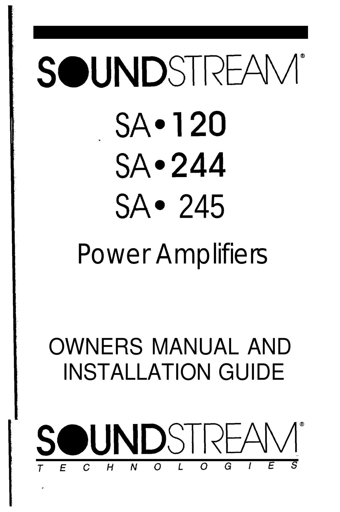 Soundstream Technologies SA.120 Stereo Amplifier User Manual
