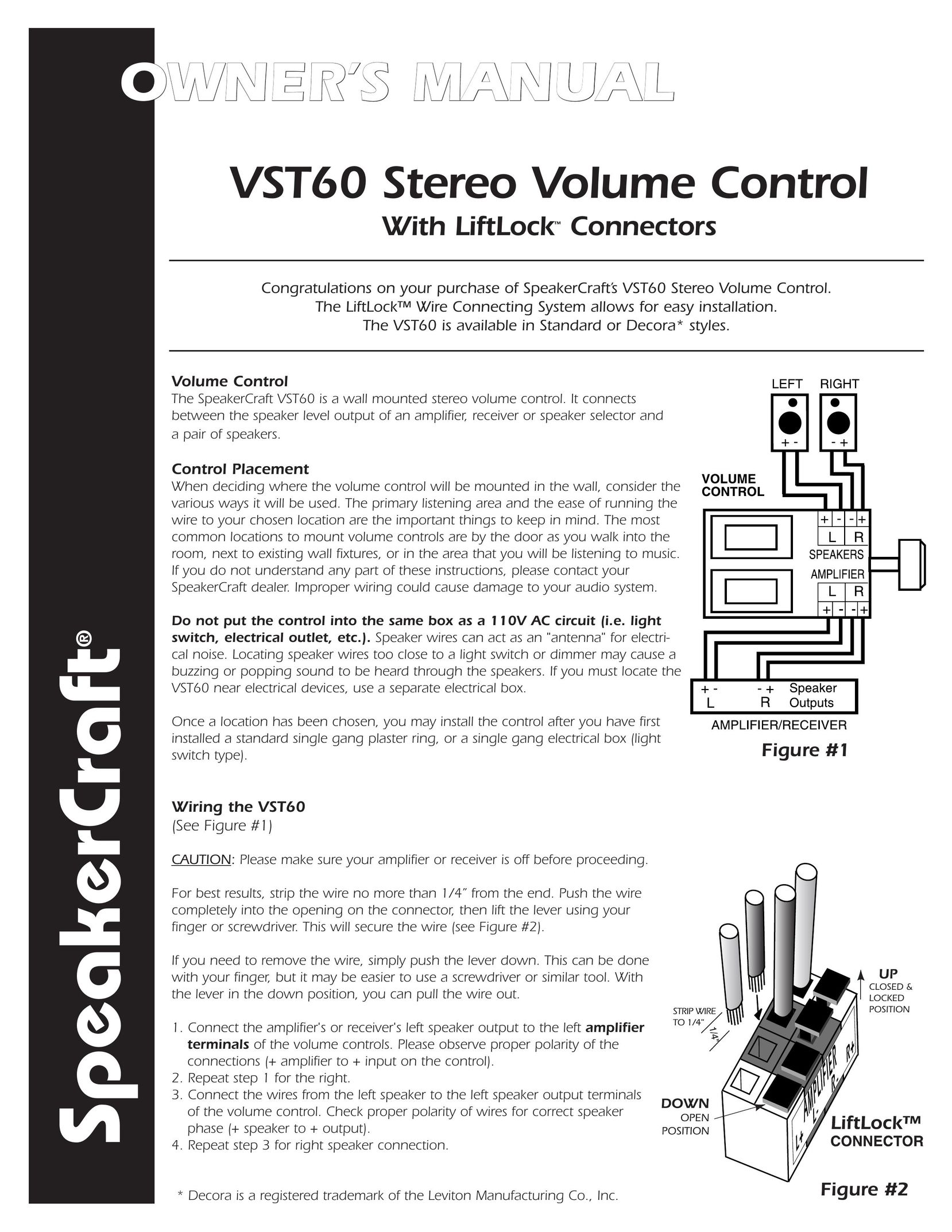 SpeakerCraft VST60 Stereo Amplifier User Manual