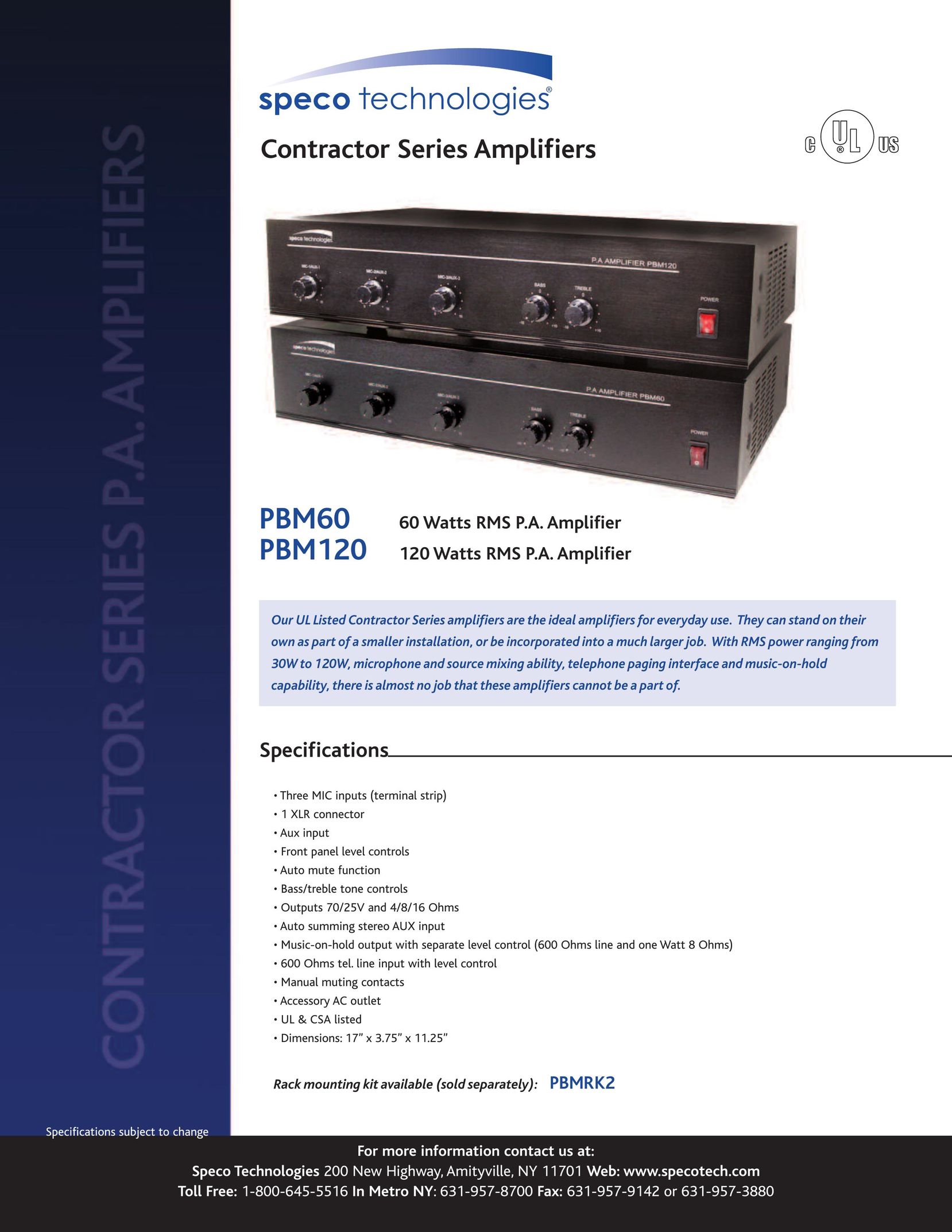 Speco Technologies PBM60 Stereo Amplifier User Manual
