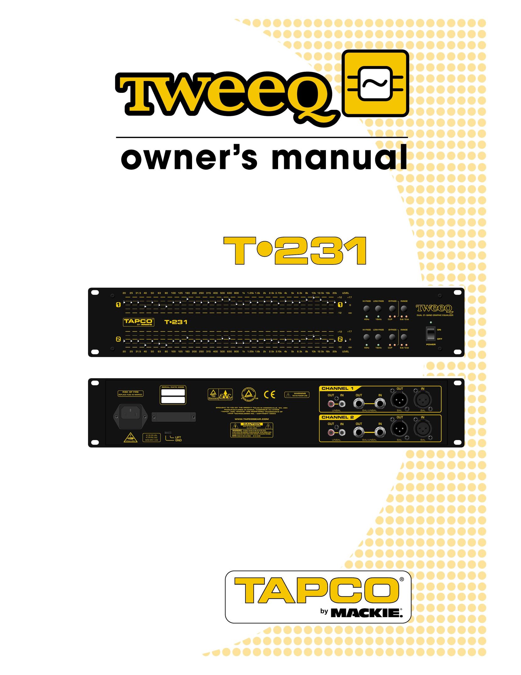 Tapco T-231 Stereo Amplifier User Manual