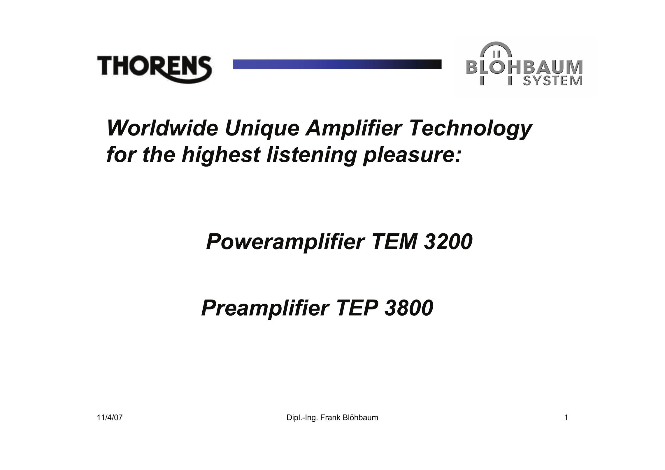 THORENS TEP 3800 Stereo Amplifier User Manual