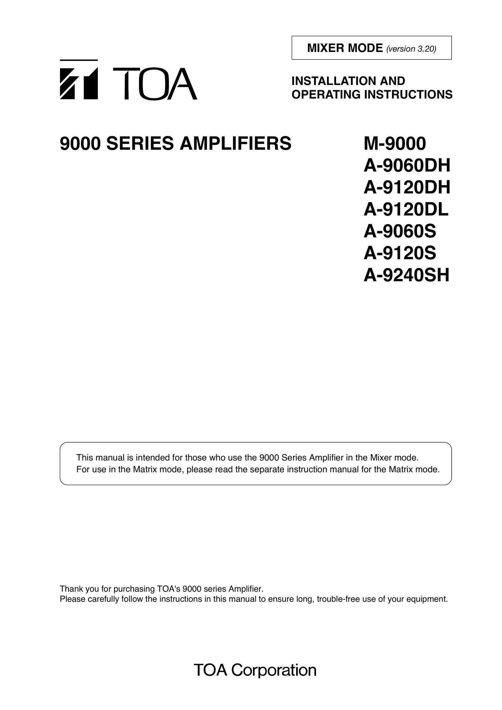 TOA Electronics M-9000 Stereo Amplifier User Manual