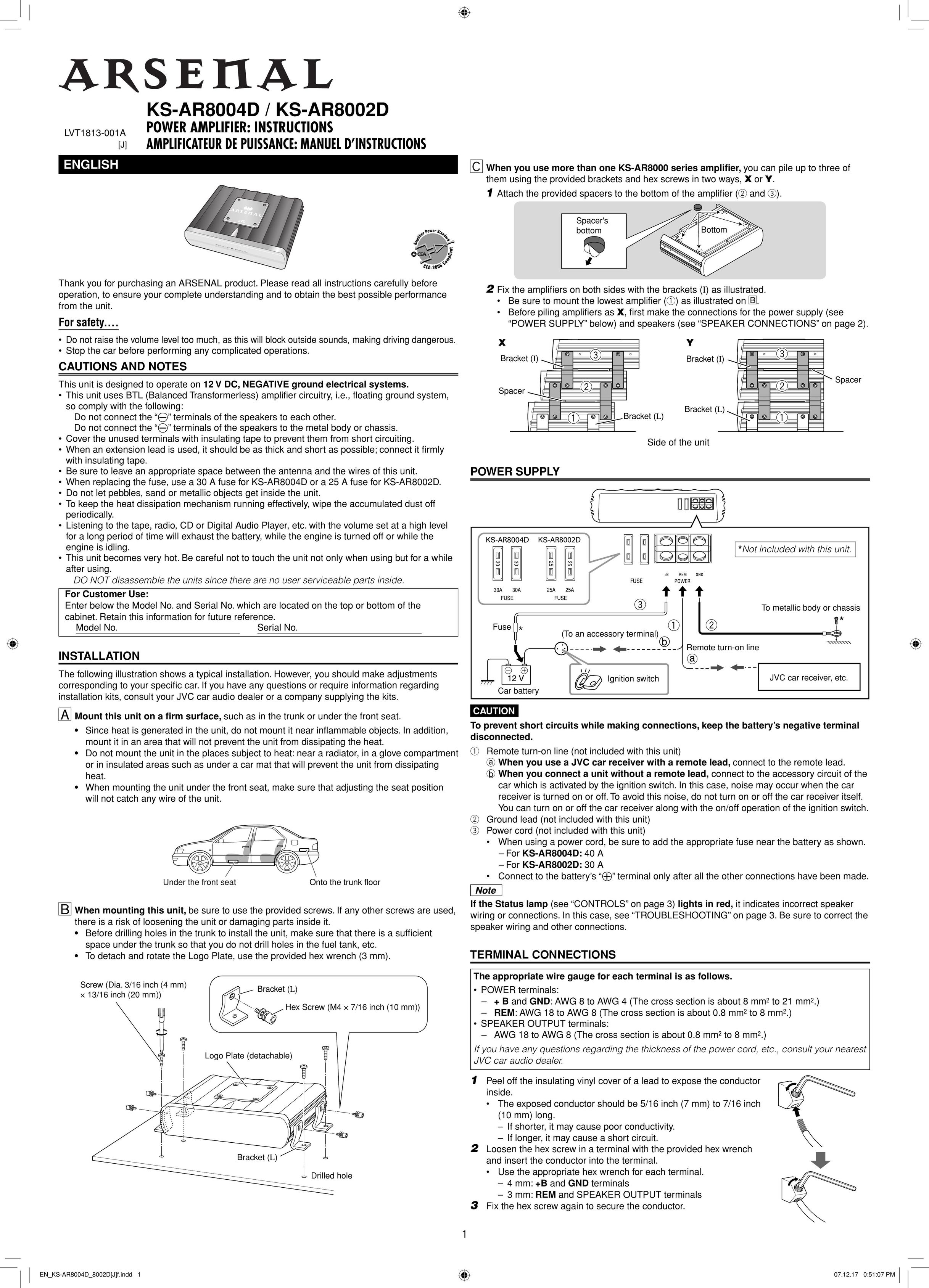 Victor Enterprise KS-AR8002D Stereo Amplifier User Manual